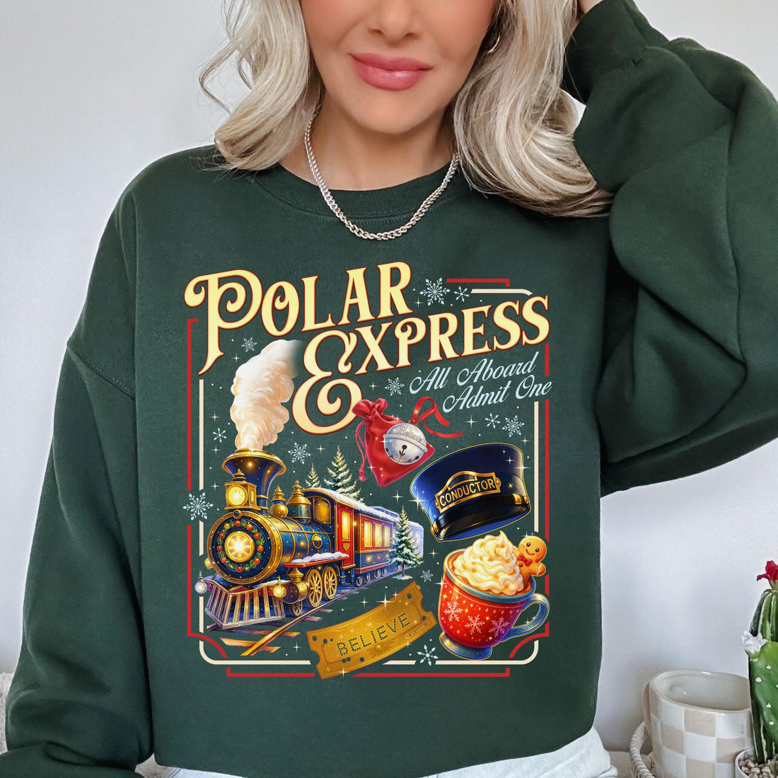 Polar Express Believe Sweatshirt – All Aboard Admit One Shirt – Conductor Hat Christmas Shirt – Train Ride Sweatshirt