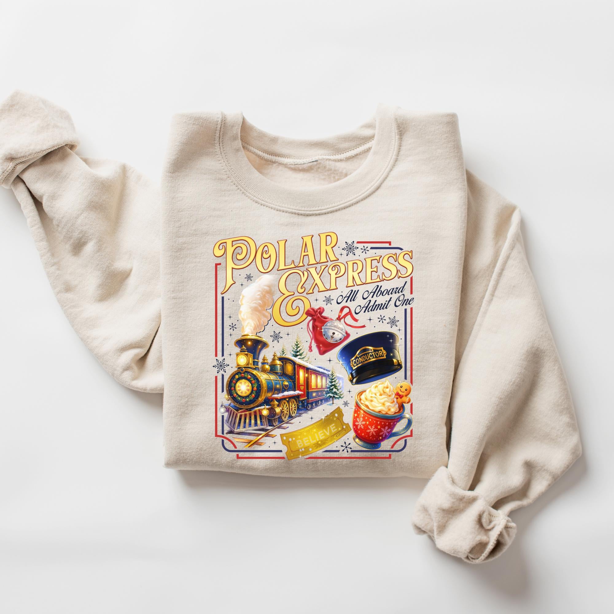 Polar Express Believe Sweatshirt – All Aboard Admit One Shirt – Conductor Hat Christmas Shirt – Train Ride Sweatshirt