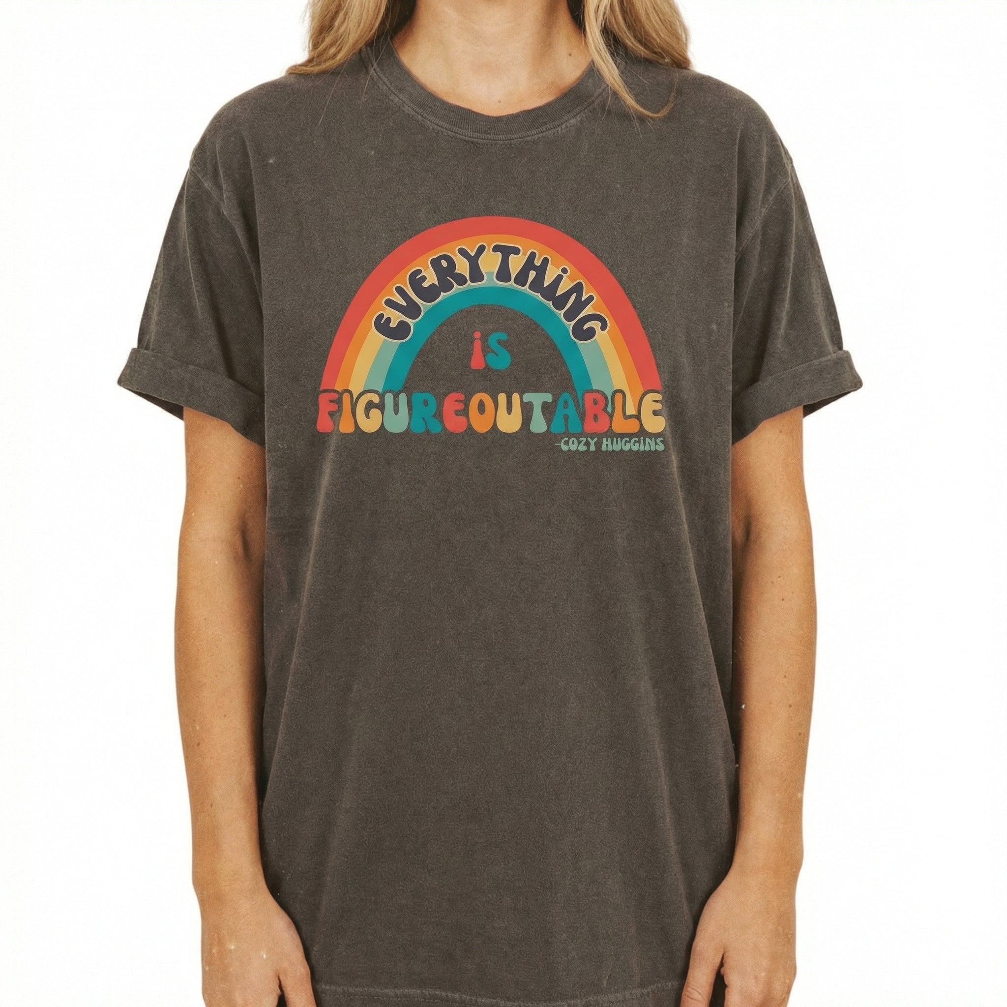 Positive Mindset Rainbow Typography Graphic T-Shirt – Retro Inspirational Tee