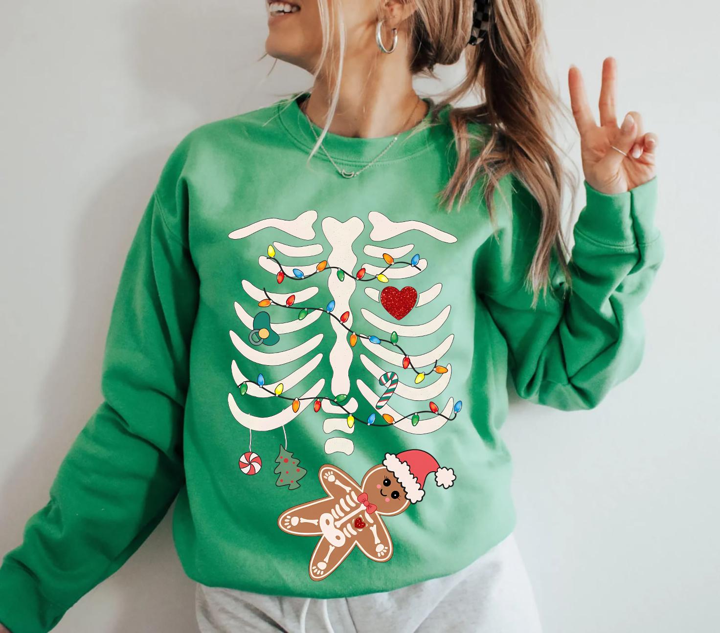 Pregnant Christmas Sweatshirt – Pregnancy Announcement Shirt, New Mom Christmas Baby Reveal Tee