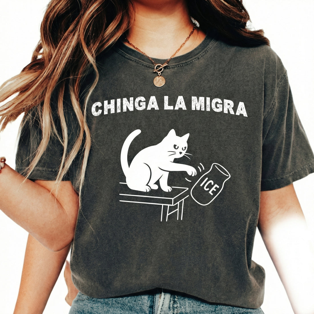 Pro Immigration Cat Graphic T-Shirt – Abolish ICE Message Tee