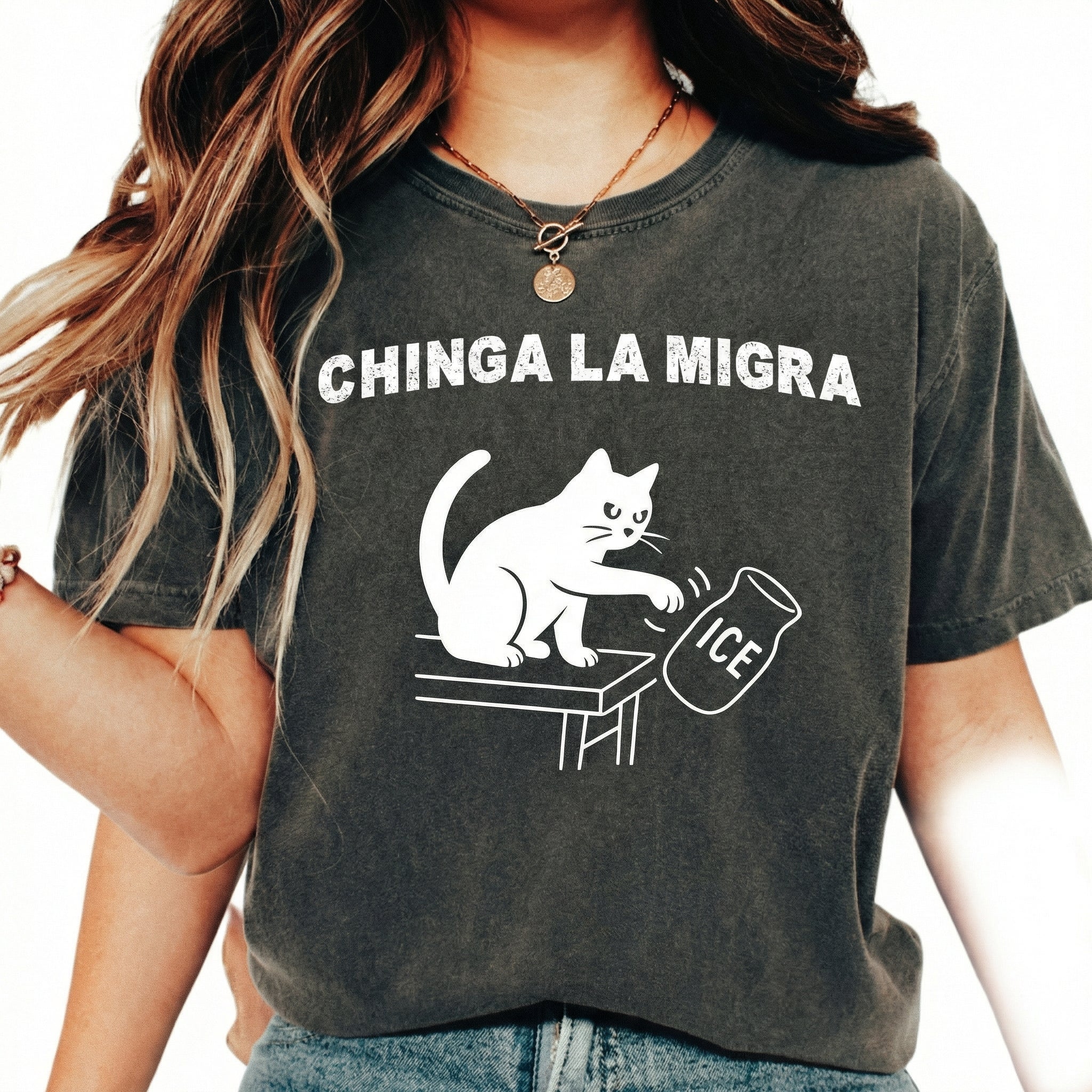 Pro Immigration Cat Graphic T-Shirt – Abolish ICE Message Tee