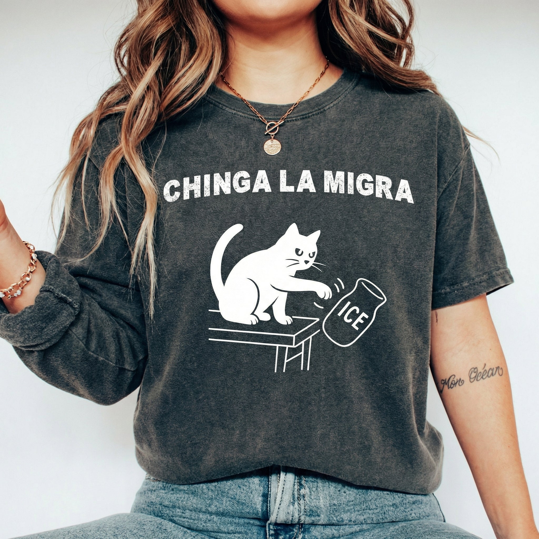Pro Immigration Cat Graphic T-Shirt – Abolish ICE Message Tee