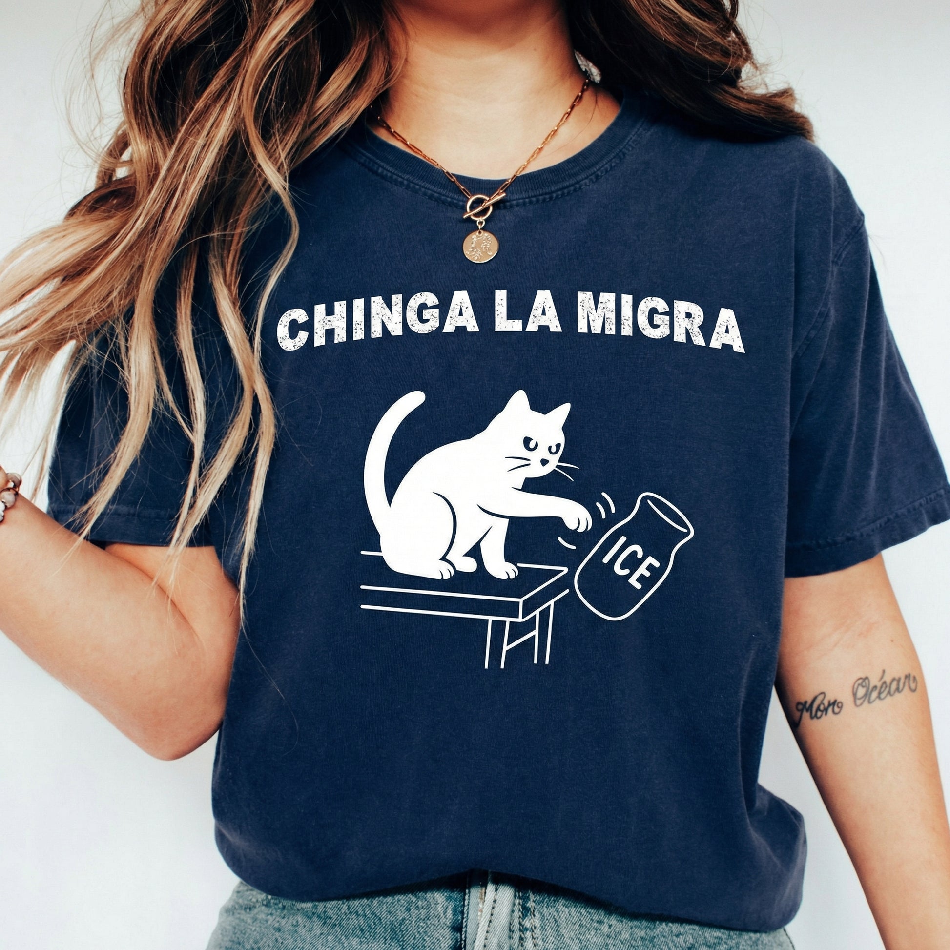 Pro Immigration Cat Graphic T-Shirt – Abolish ICE Message Tee