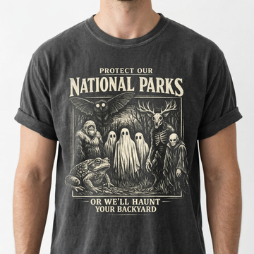Protect Our National Parks T-Shirt, Cryptid Tee, Bigfoot Mothman Ghost Wendigo Skull