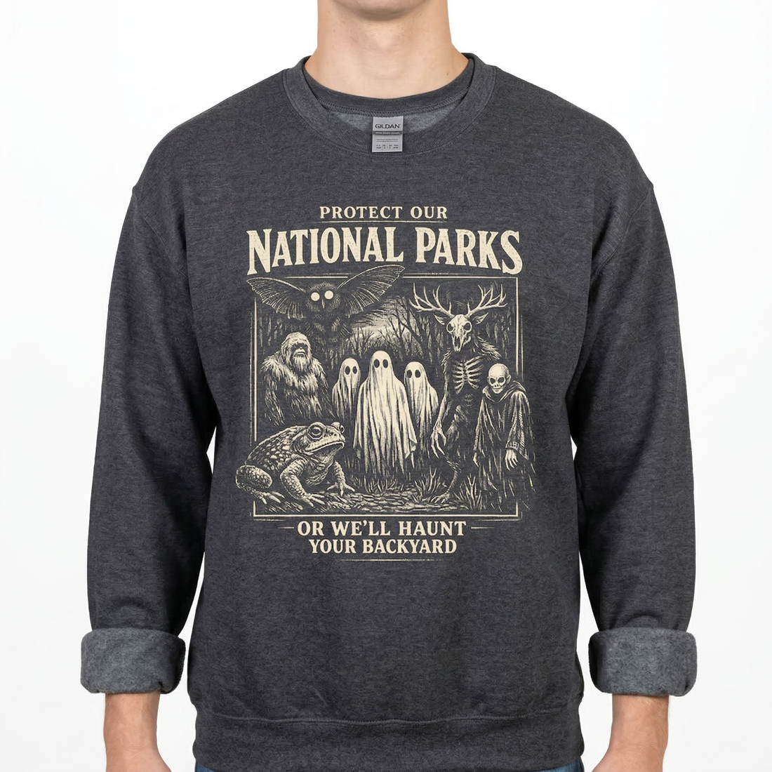 Protect Our National Parks T-Shirt, Cryptid Tee, Bigfoot Mothman Ghost Wendigo Skull