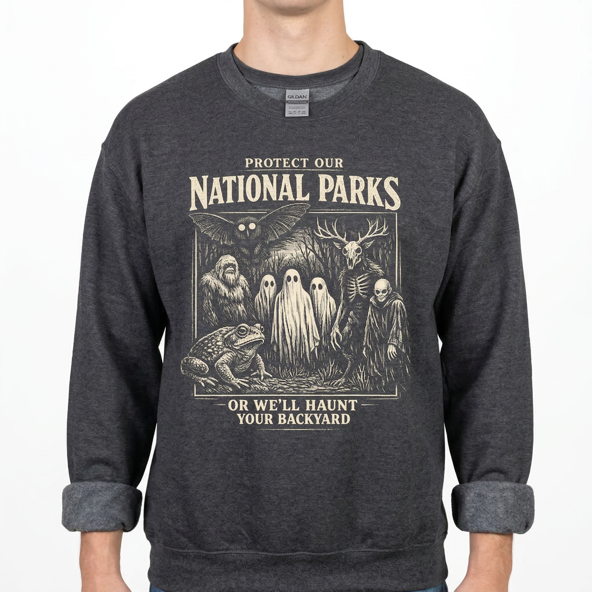 Protect Our National Parks T-Shirt, Cryptid Tee, Bigfoot Mothman Ghost Wendigo Skull