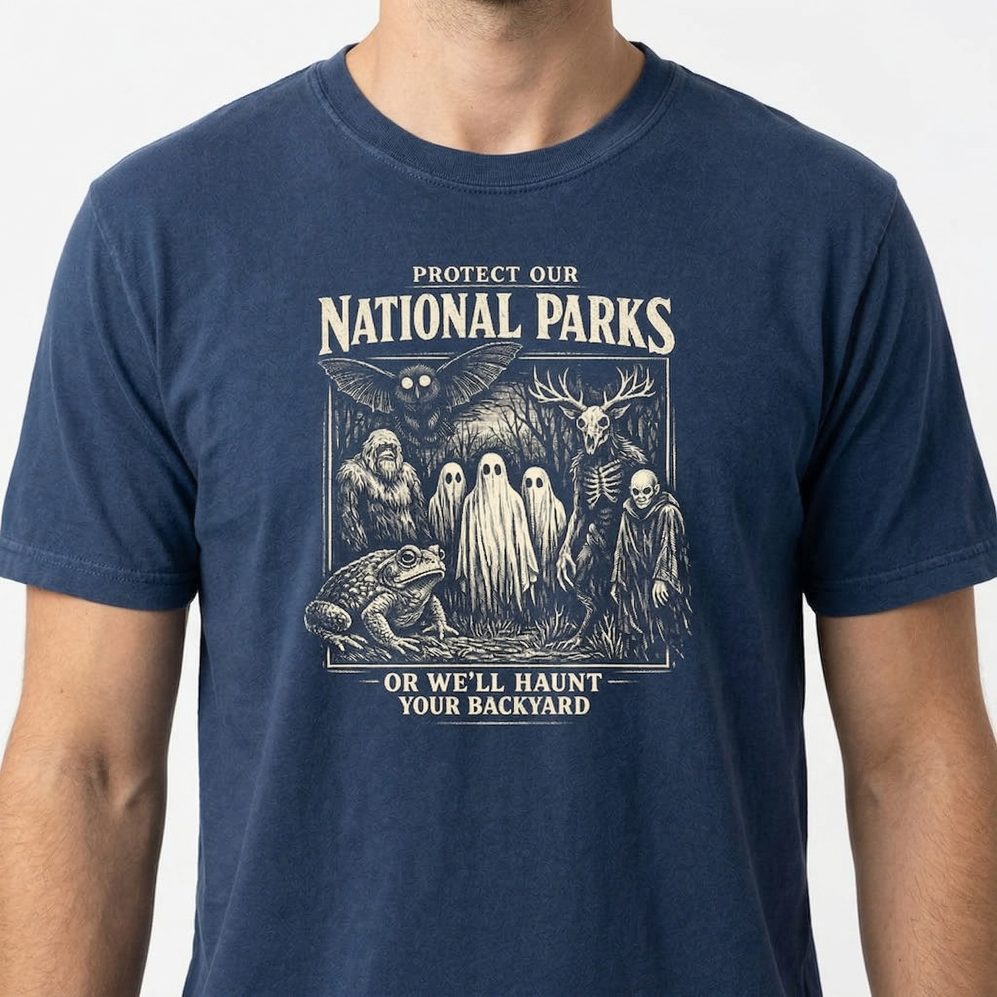 Protect Our National Parks T-Shirt, Cryptid Tee, Bigfoot Mothman Ghost Wendigo Skull
