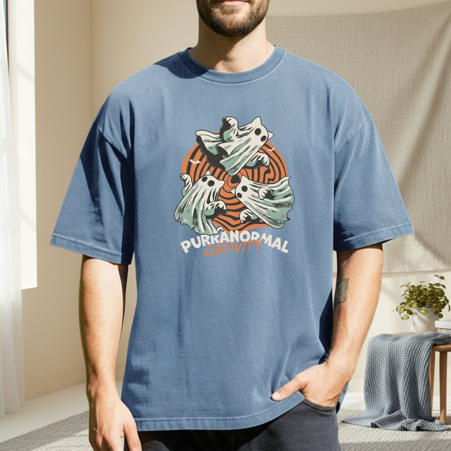 Purranormal Cativity T-Shirt - Funny Ghost Cat Halloween Graphic Tee