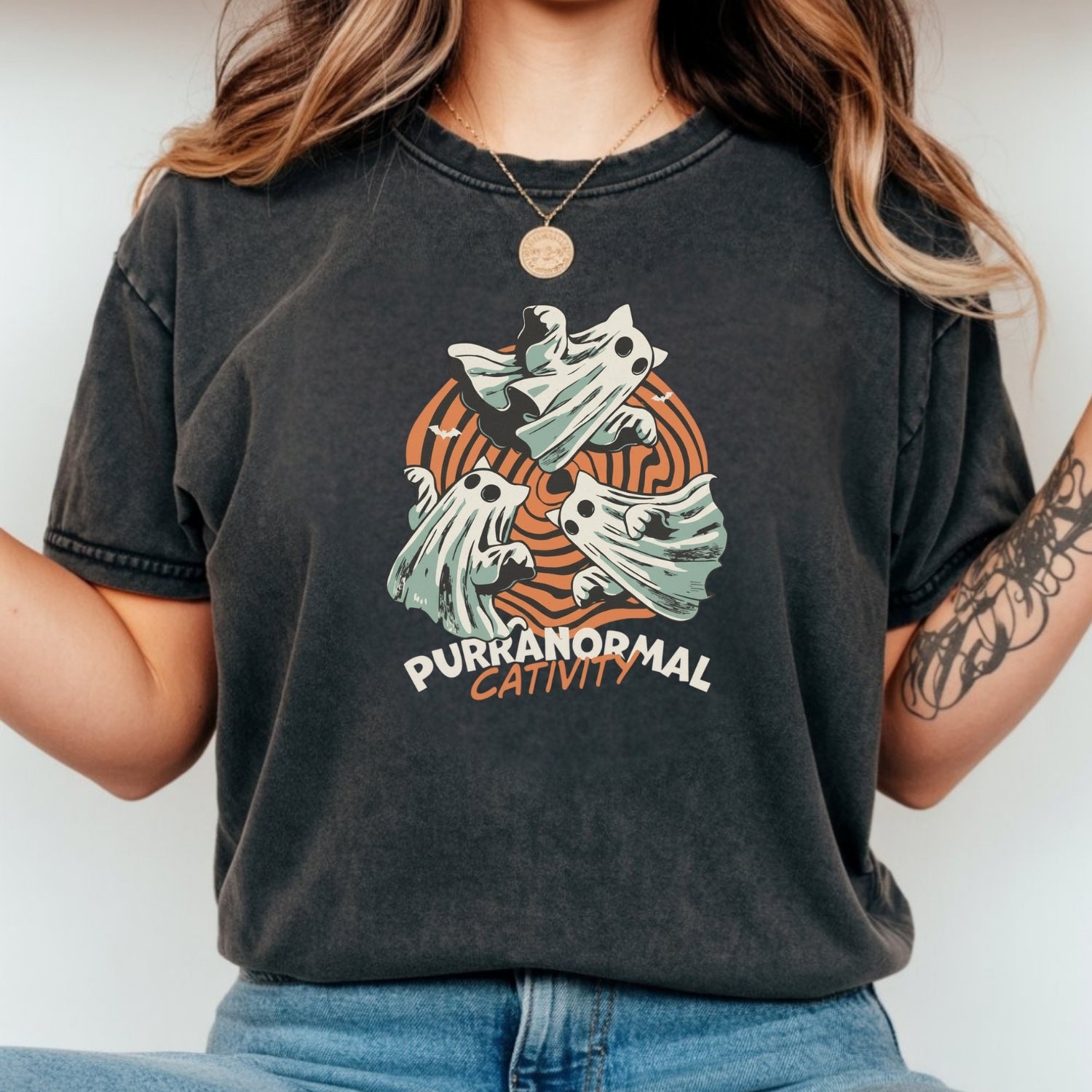 Purranormal Cativity T-Shirt - Funny Ghost Cat Halloween Graphic Tee