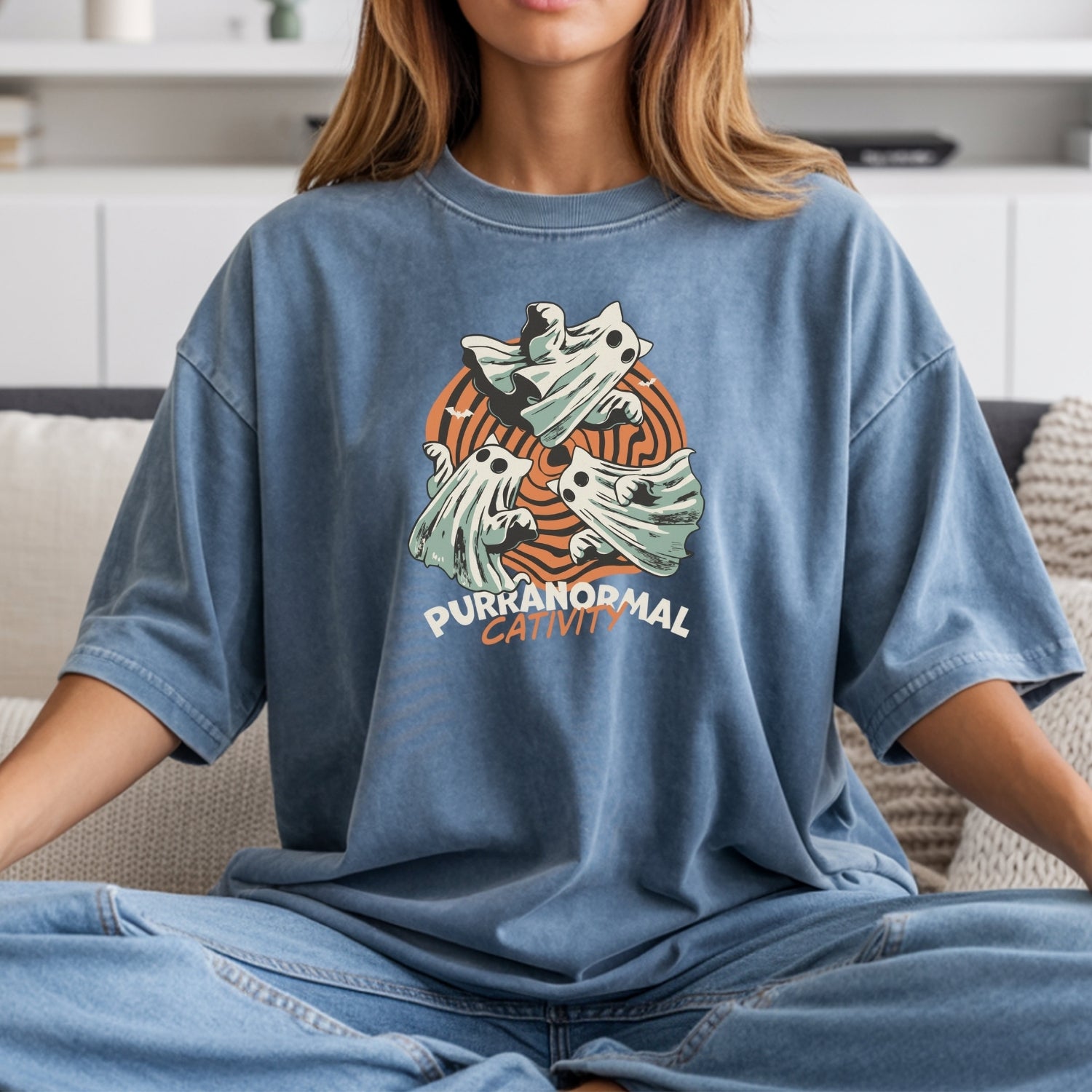 Purranormal Cativity T-Shirt - Funny Ghost Cat Halloween Graphic Tee