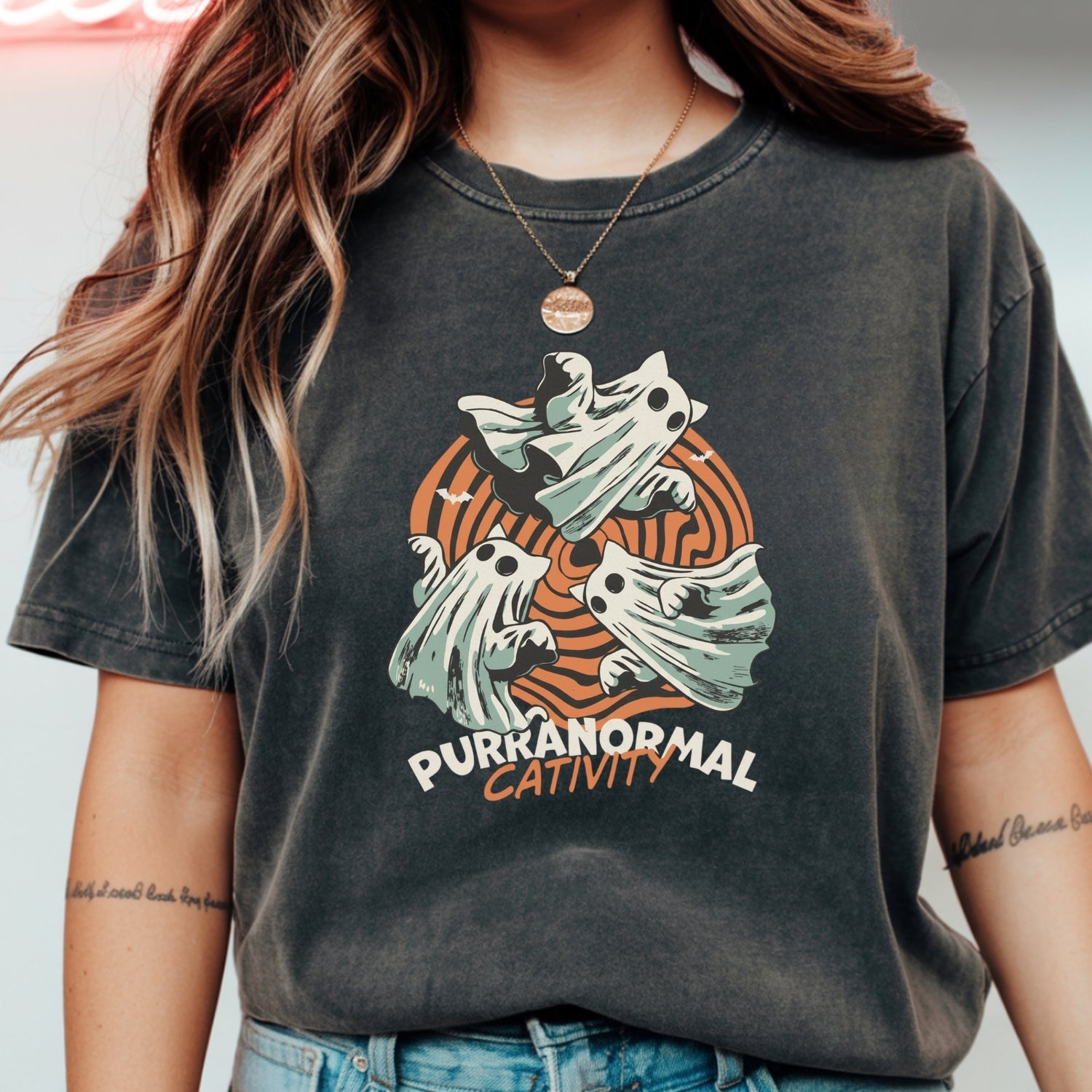 Purranormal Cativity T-Shirt - Funny Ghost Cat Halloween Graphic Tee