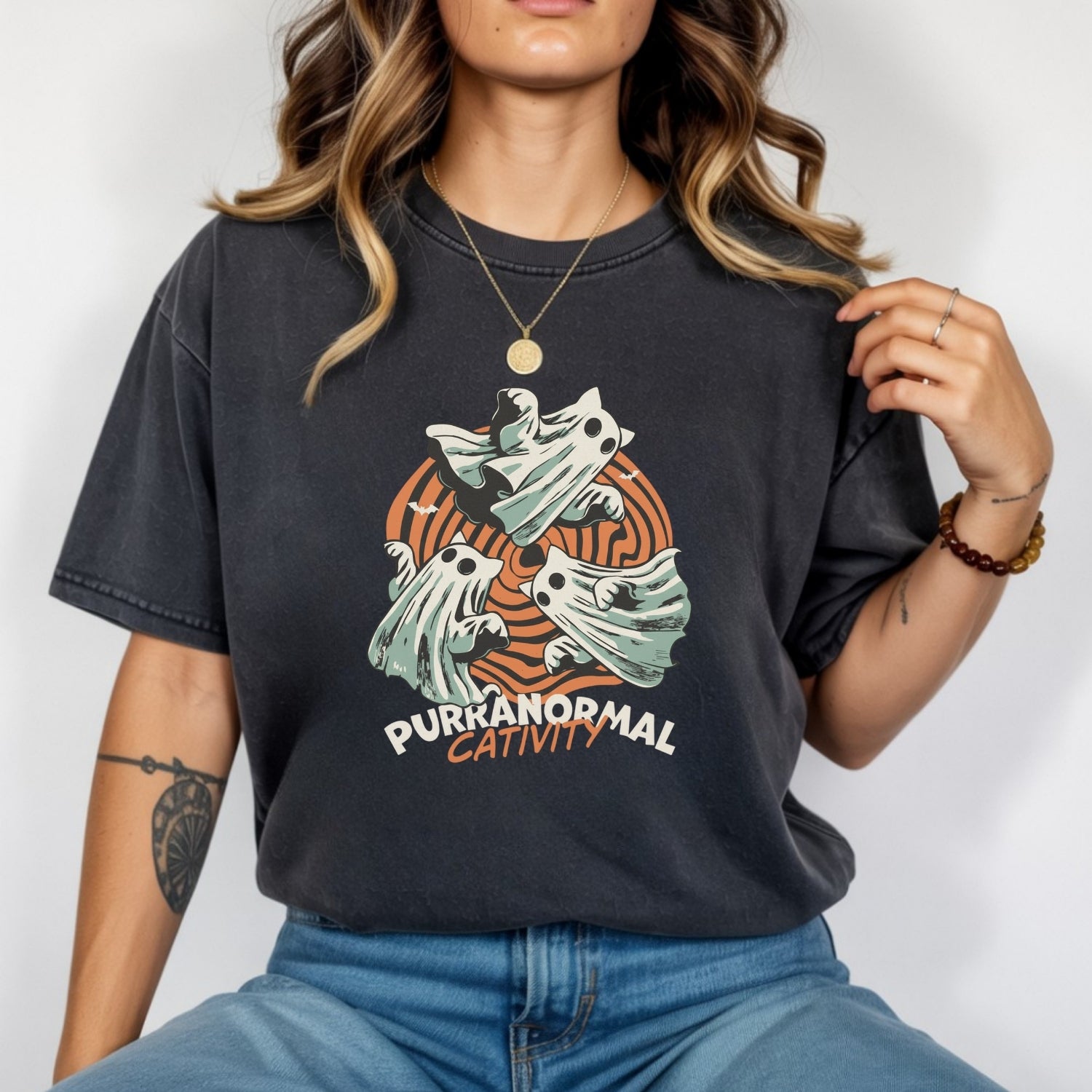 Purranormal Cativity T-Shirt - Funny Ghost Cat Halloween Graphic Tee