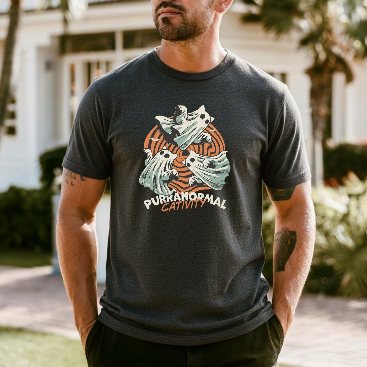 Purranormal Cativity T-Shirt - Funny Ghost Cat Halloween Graphic Tee