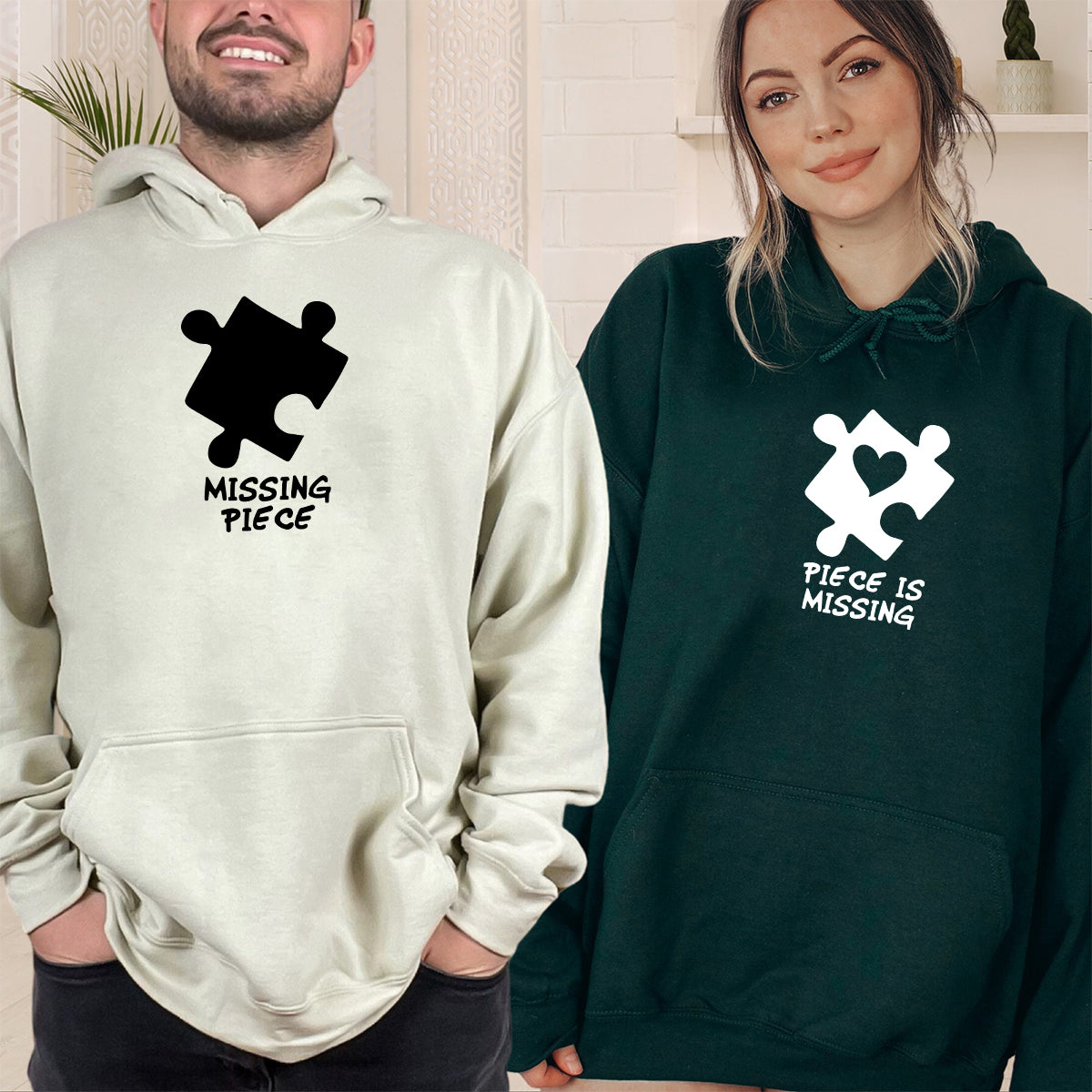 Puzzle Missing Piece Matching Hoodies For Couples