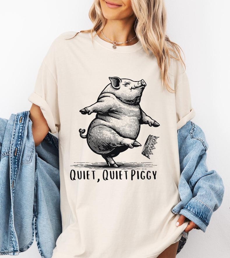 Quiet Piggy T-Shirt – Funny Dancing Pig Satirical Political Graphic Tee