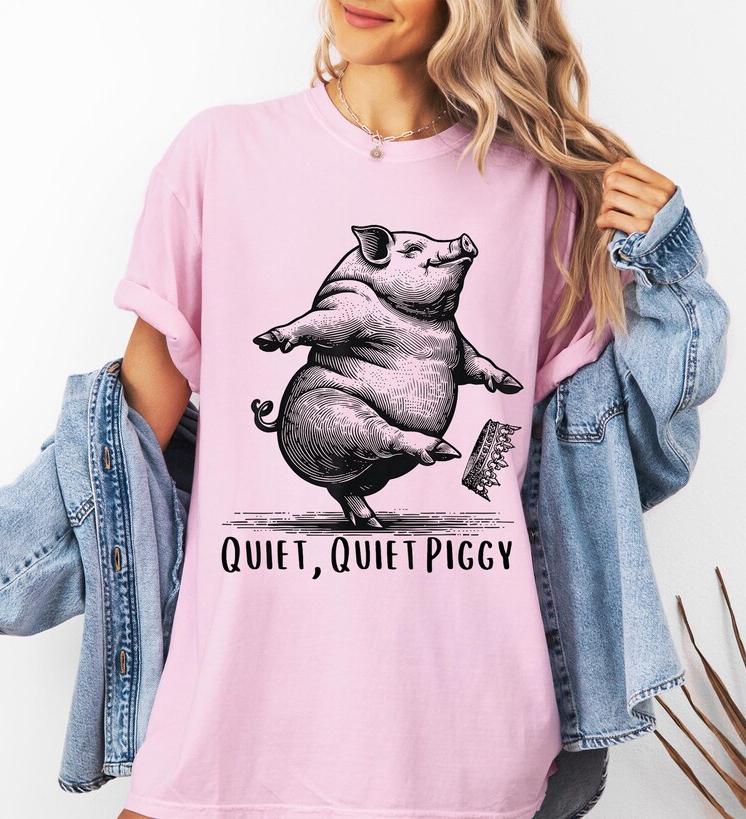Quiet Piggy T-Shirt – Funny Dancing Pig Satirical Political Graphic Tee
