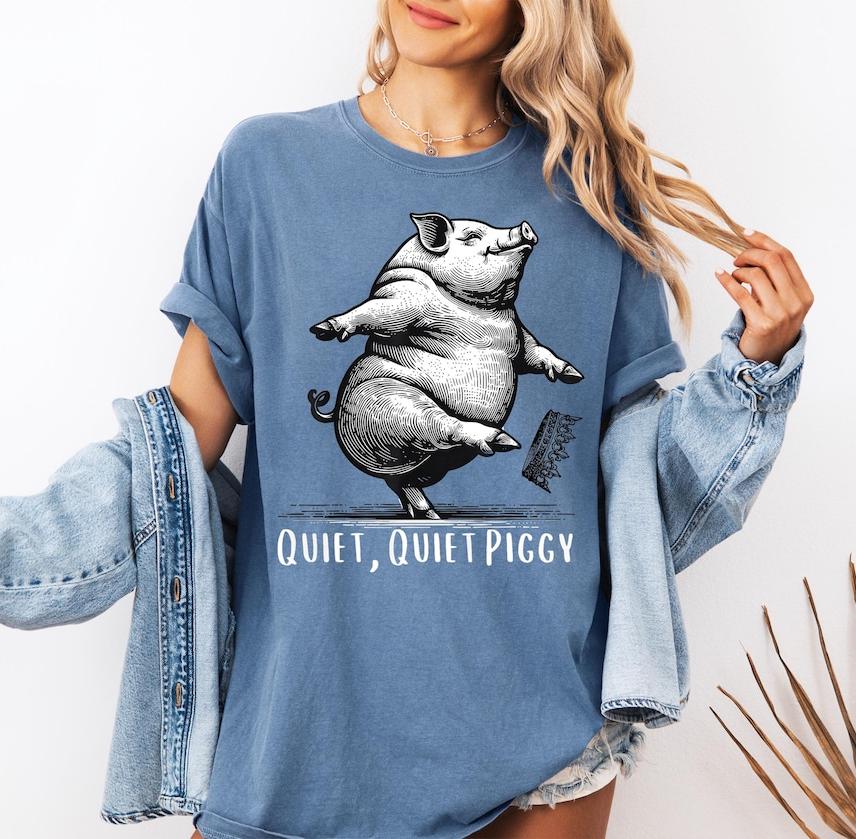 Quiet Piggy T-Shirt – Funny Dancing Pig Satirical Political Graphic Tee