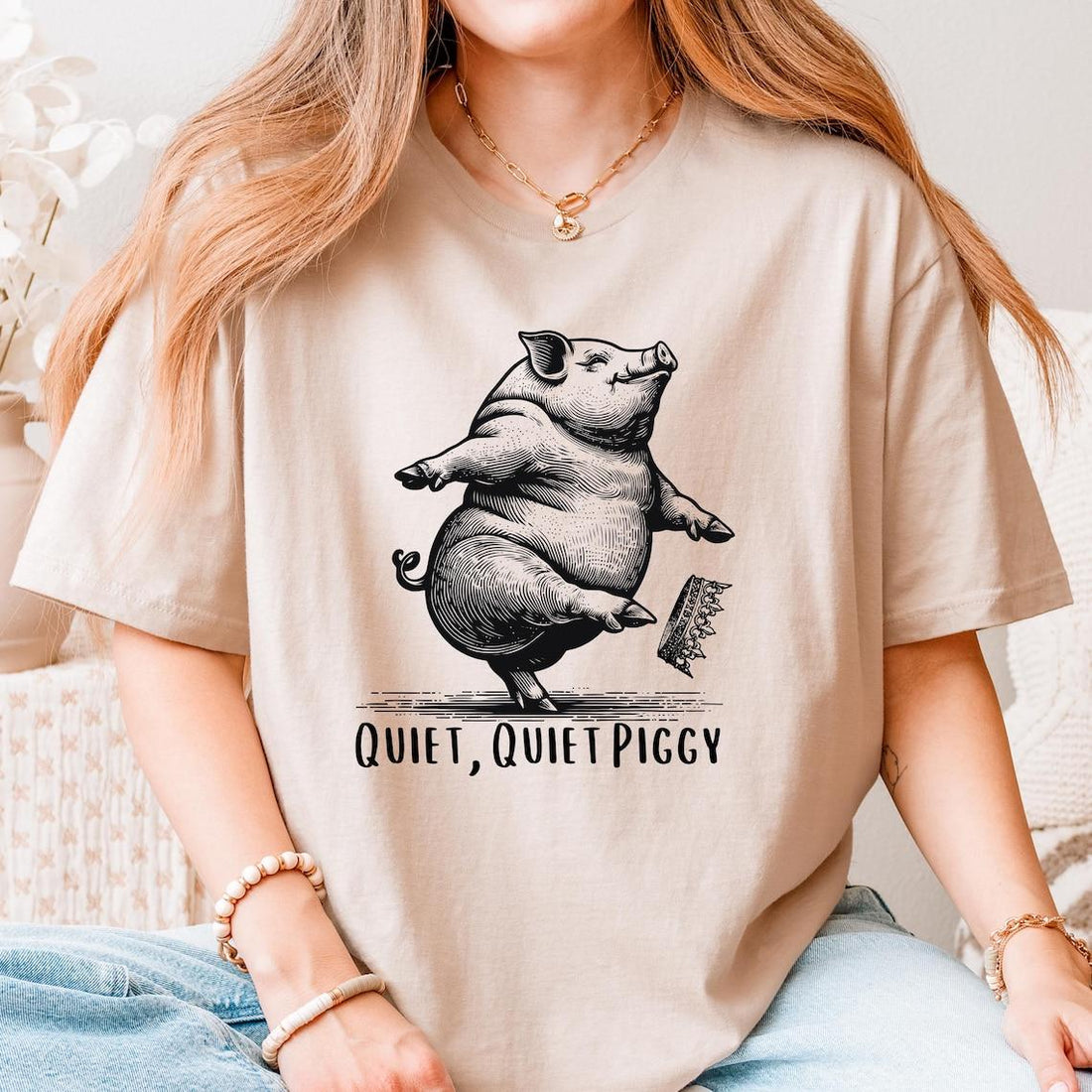 Quiet Piggy T-Shirt – Funny Dancing Pig Satirical Political Graphic Tee