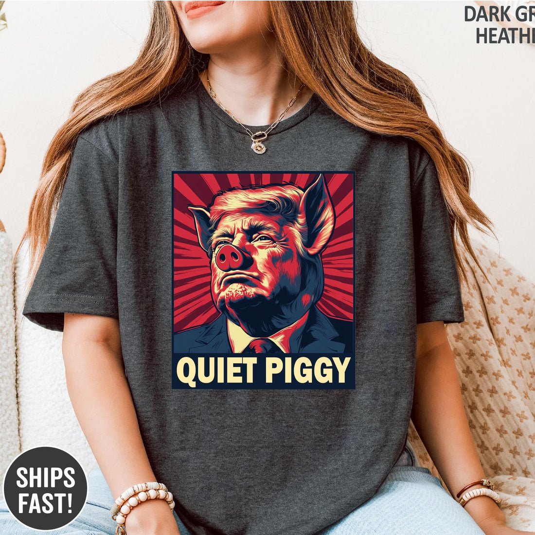 Funny Quiet Piggy Shirt – Satirical Humor Graphic T-Shirt