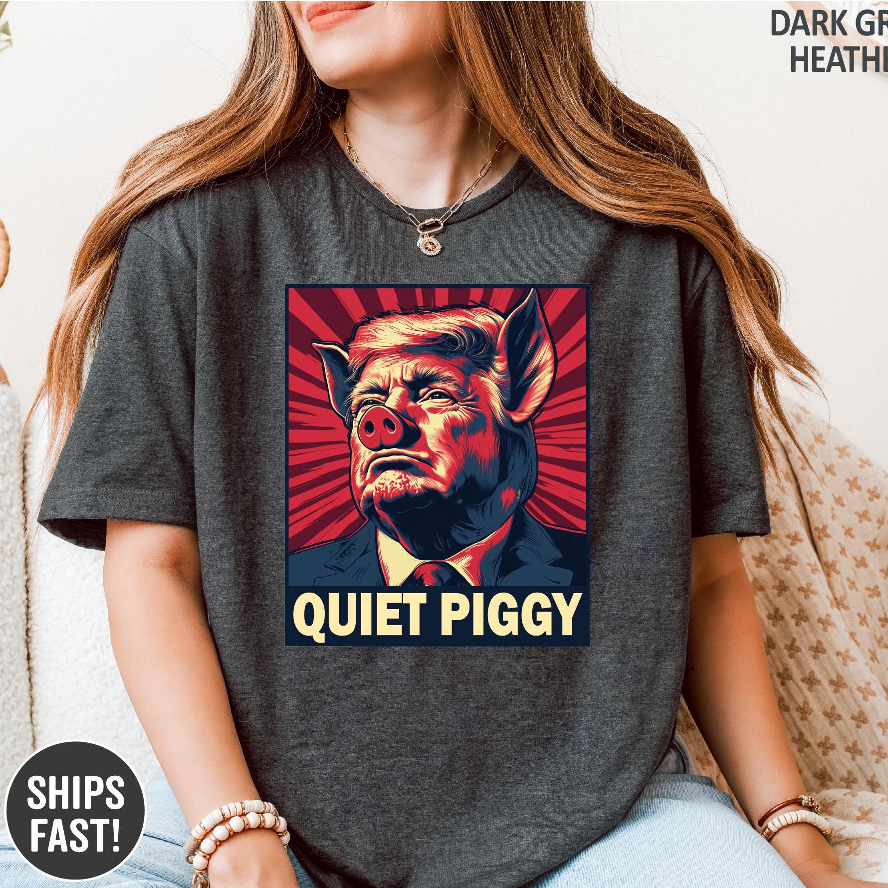 Funny Quiet Piggy Shirt – Satirical Humor Graphic T-Shirt