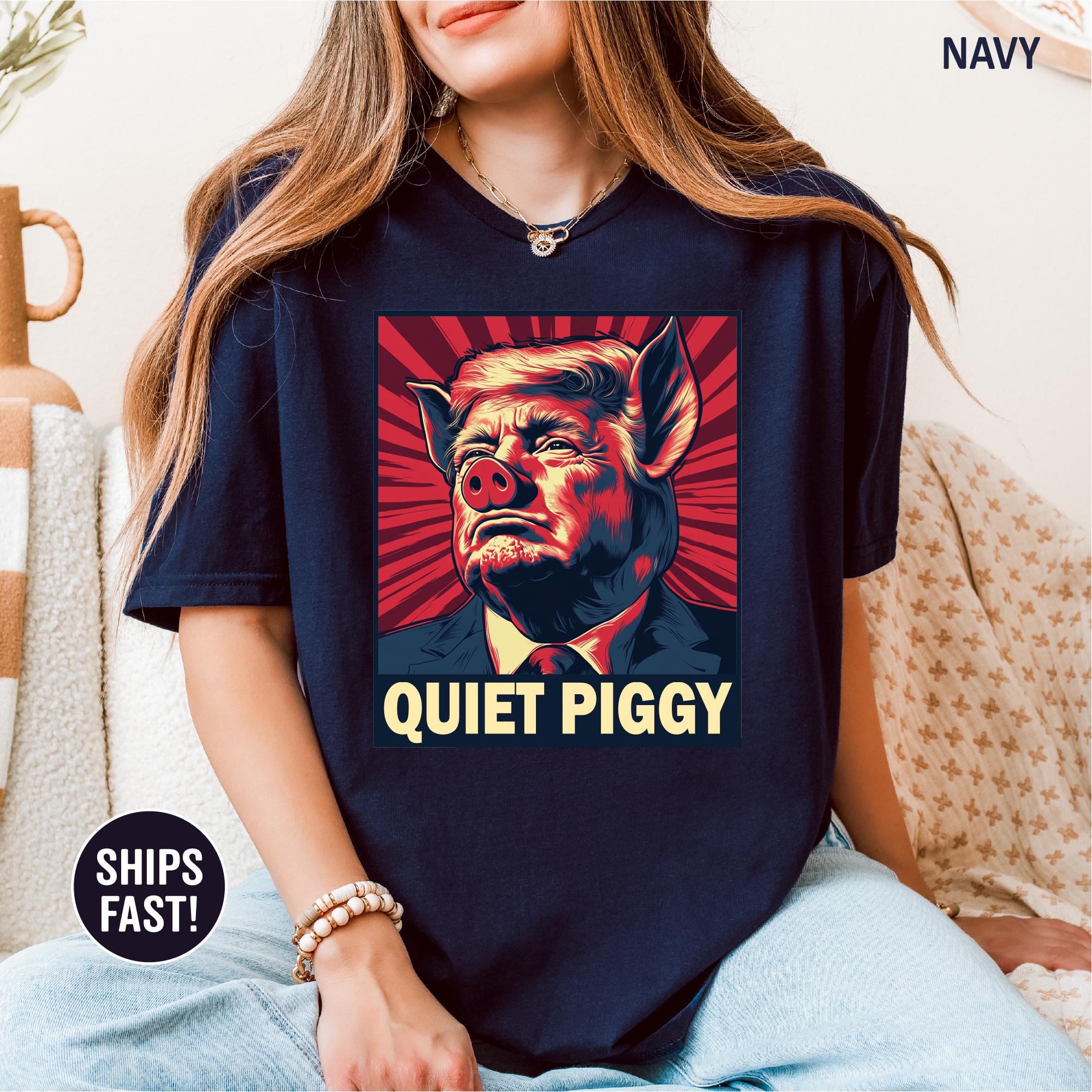 Funny Quiet Piggy Shirt – Satirical Humor Graphic T-Shirt