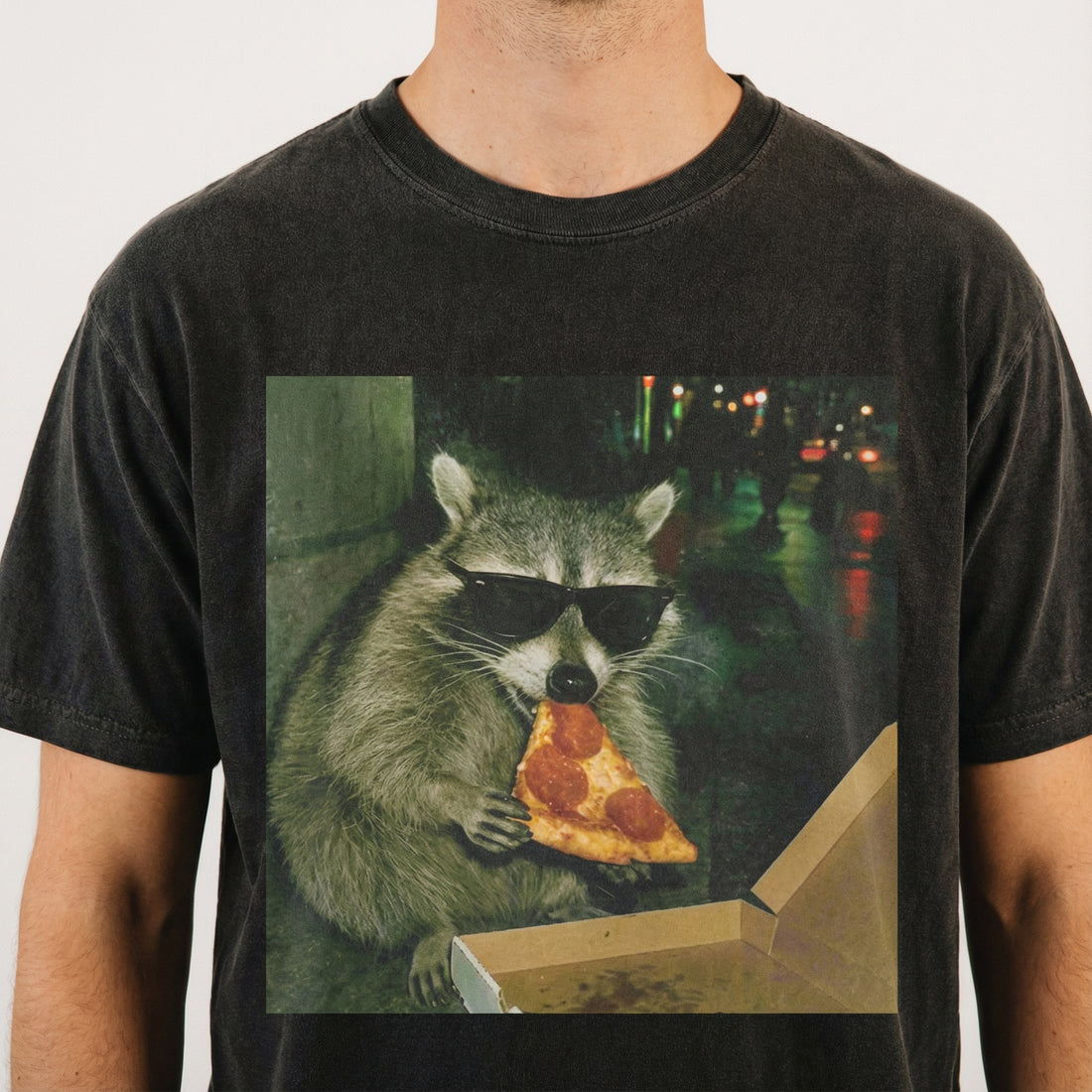 Raccoon Eating Pizza Funny Meme T-Shirt – Silly Graphic Tee – Sarcastic Novelty Shirt