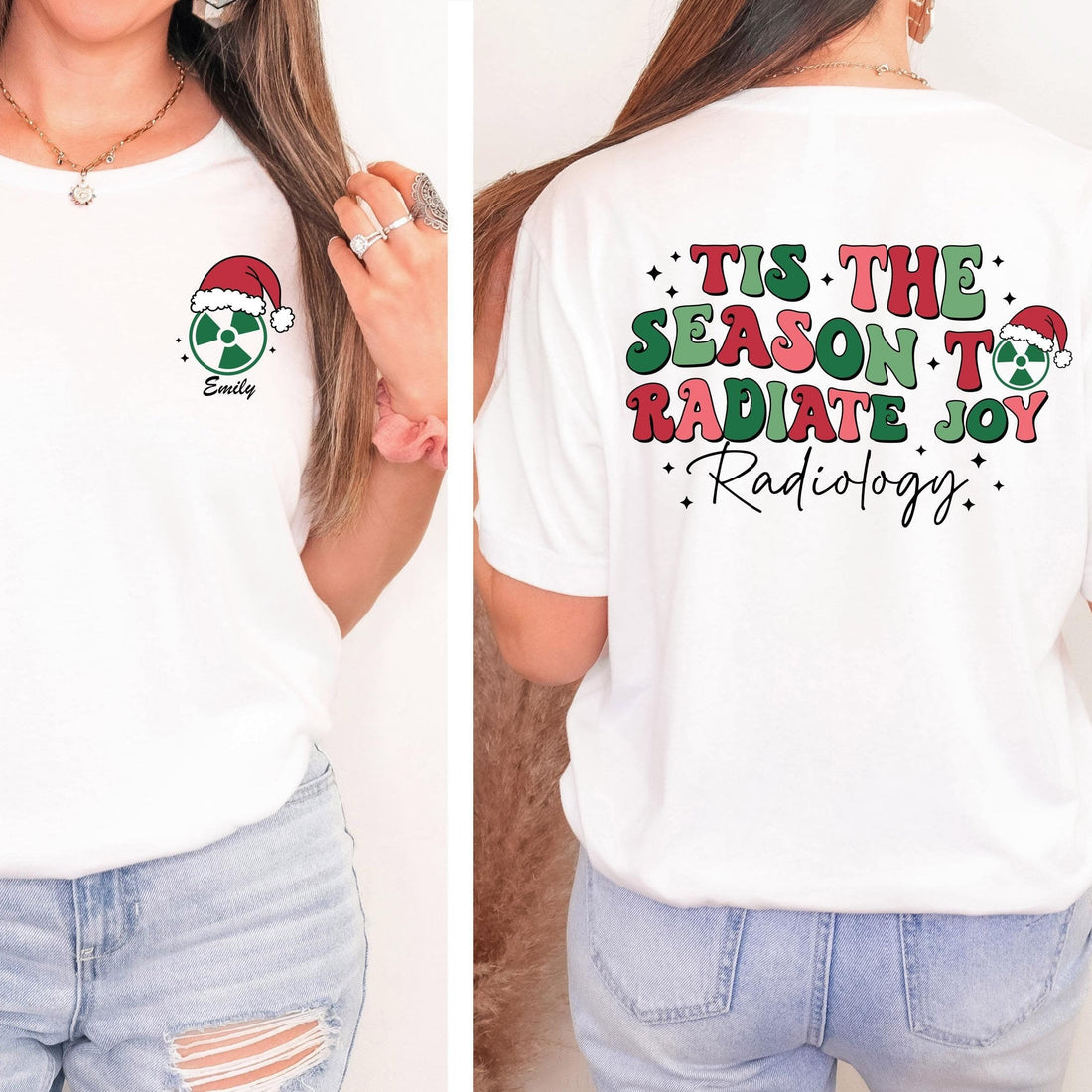 Custom Name Radiology Christmas T-Shirt – RAD Tech Xmas Gift, Double-Sided Design