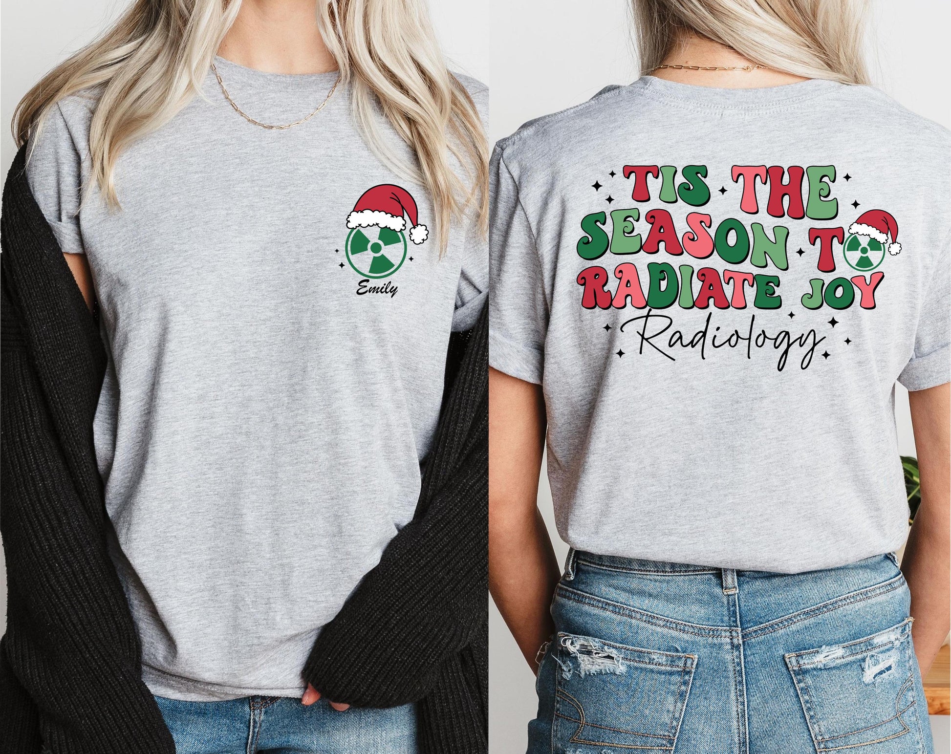 Custom Name Radiology Christmas T-Shirt – RAD Tech Xmas Gift, Double-Sided Design