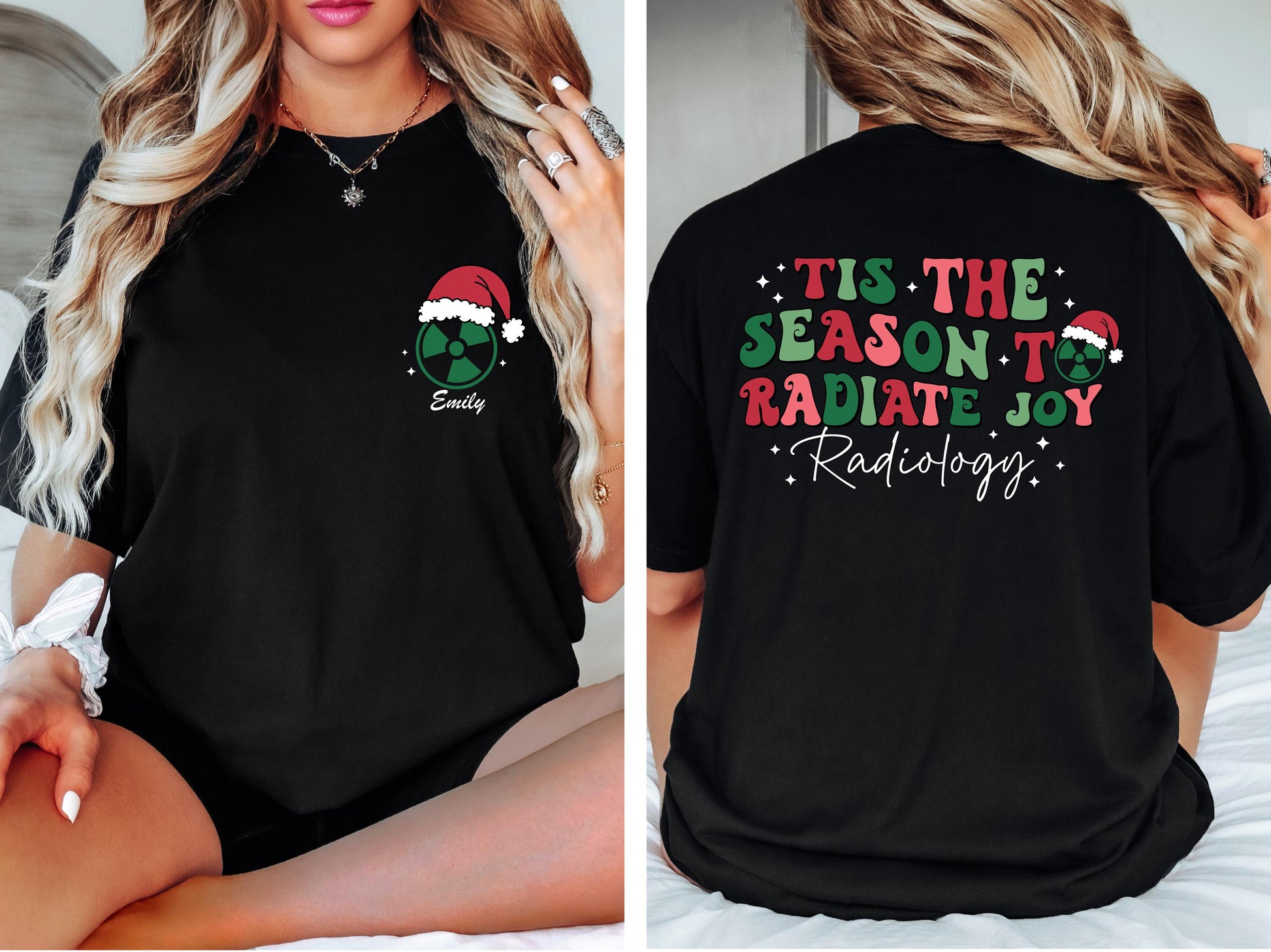 Custom Name Radiology Christmas T-Shirt – RAD Tech Xmas Gift, Double-Sided Design