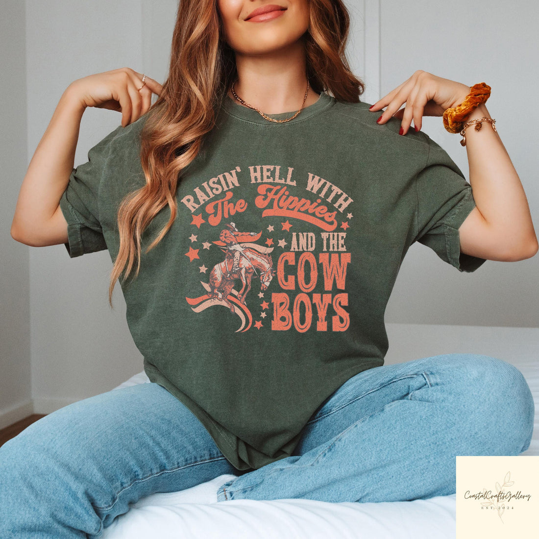 Funny Western Graphic T-Shirt - Hippies and Cowboys Cowgirl Tee