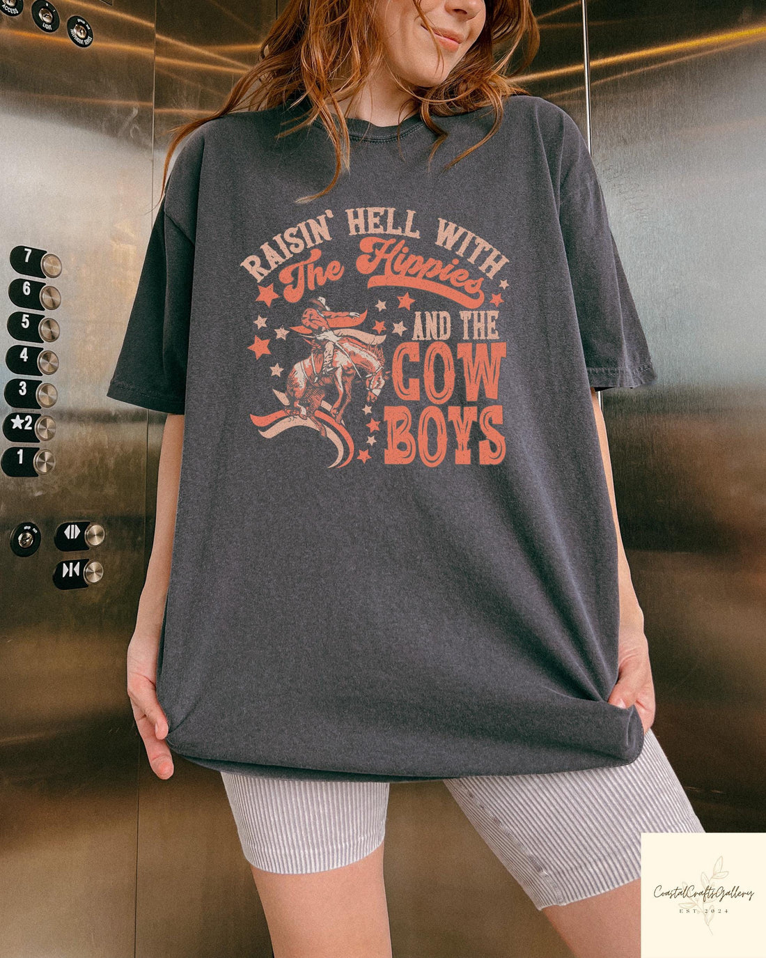 Funny Western Graphic T-Shirt - Hippies and Cowboys Cowgirl Tee