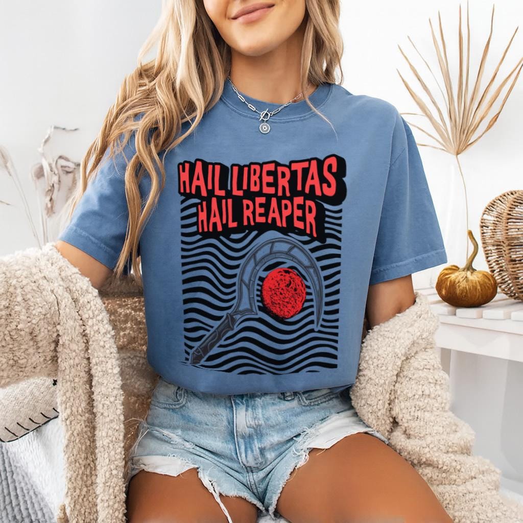 Vintage Hail Libertas T-Shirt – Retro Reaper Inspired Sci-Fi Fan Graphic Tee