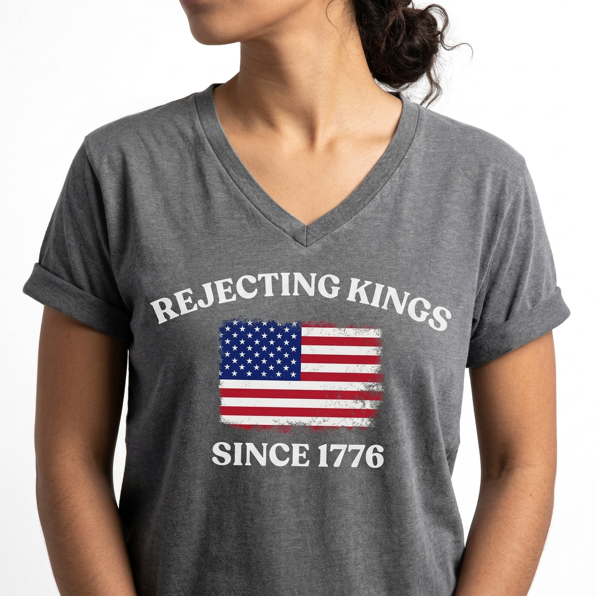 Rejecting Kings Since 1776 V-Neck Shirt – Pro Democracy Anti Authoritarian Graphic Tee