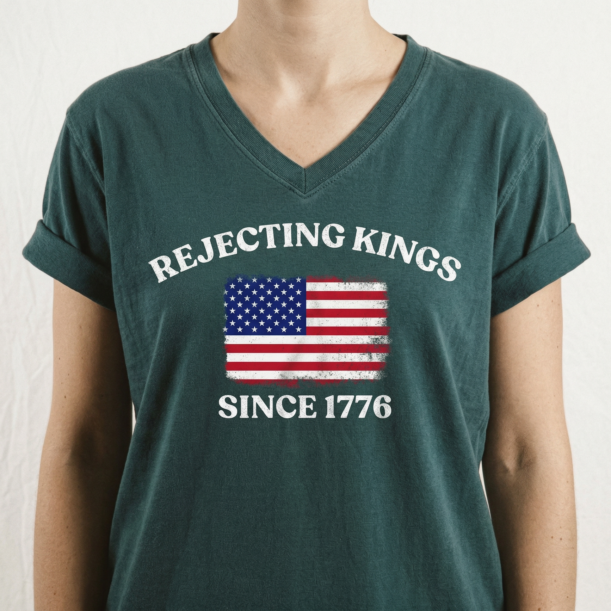 Rejecting Kings Since 1776 V-Neck Shirt – Pro Democracy Anti Authoritarian Graphic Tee