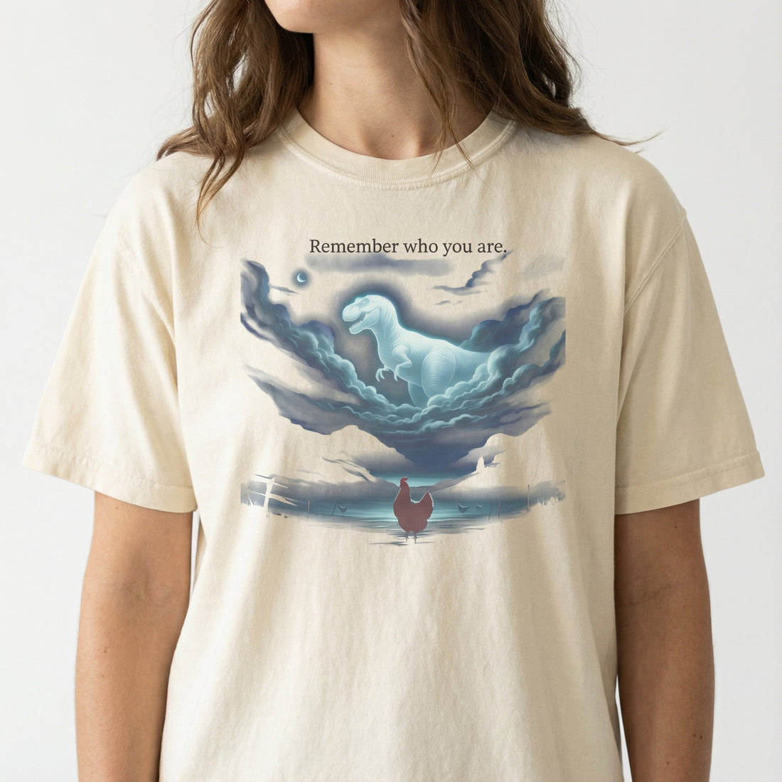 Remember Who You Are Funny Evolution Graphic T-Shirt - Chicken Dinosaur Meme Tee