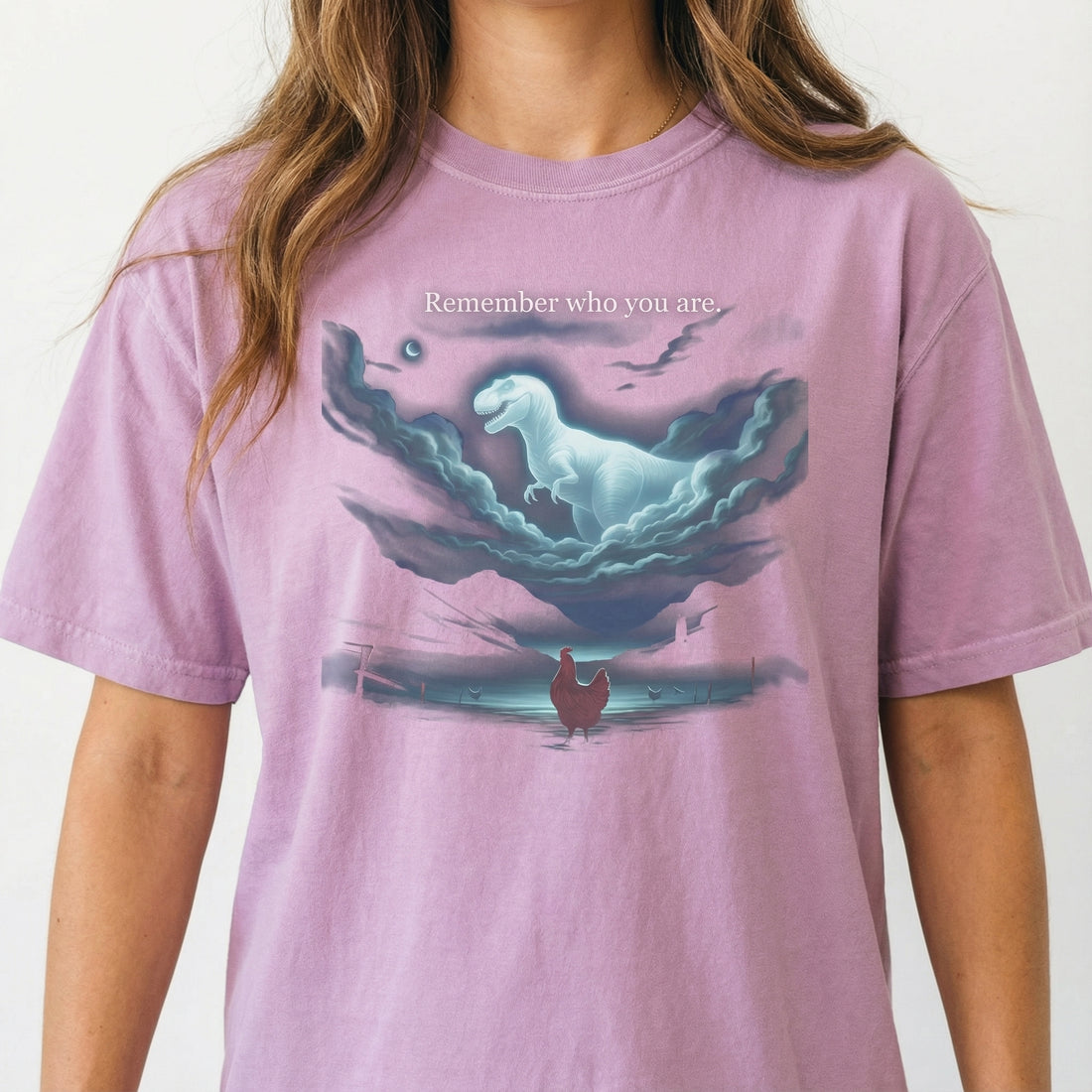 Remember Who You Are Funny Evolution Graphic T-Shirt - Chicken Dinosaur Meme Tee