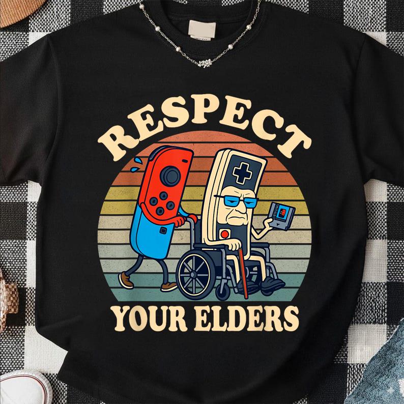 Respect Your Elders Shirt – Funny Retro Gaming Tee – 80s Gamer Controller T Shirt