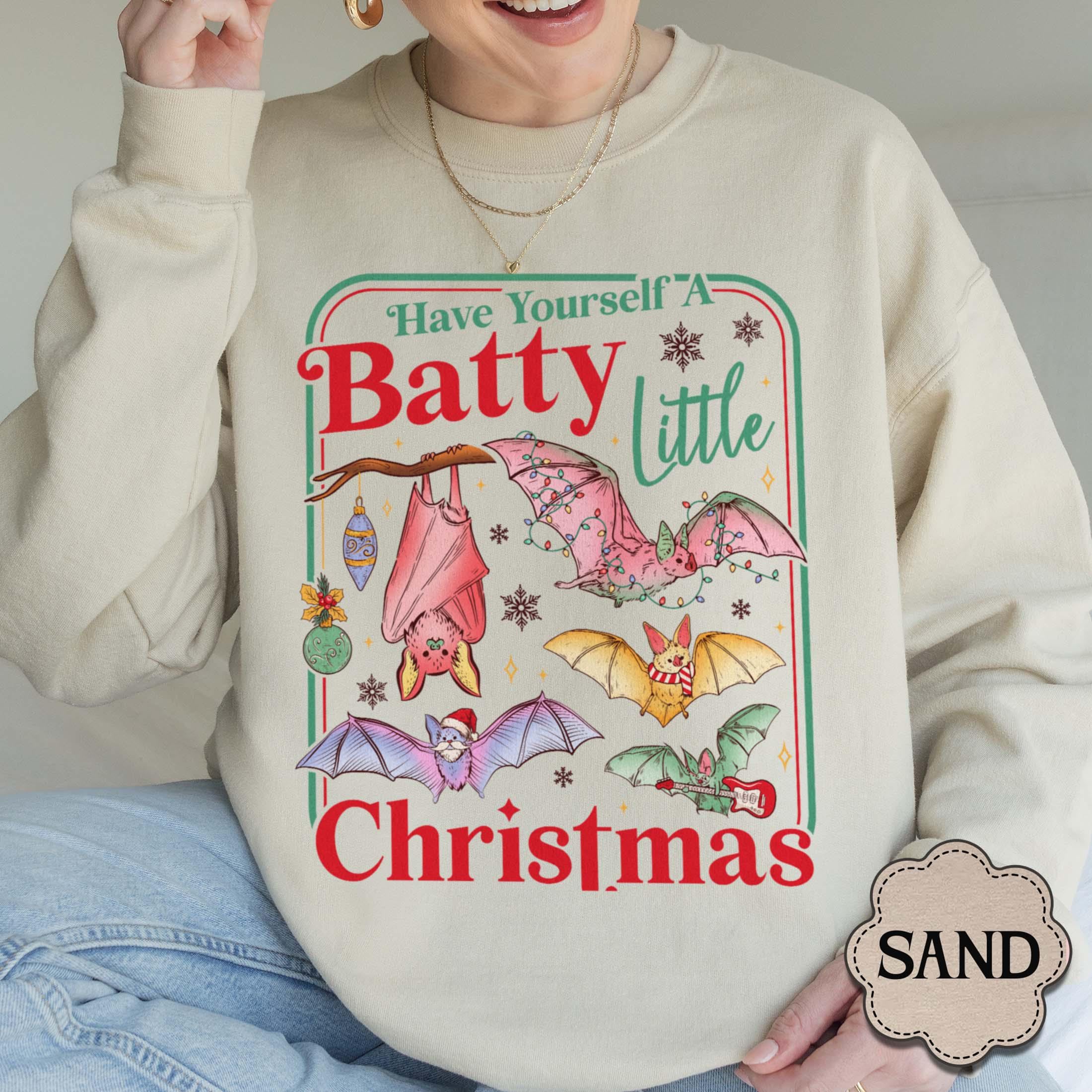 Retro Bat Christmas Sweatshirt – Spooky Gothmas Holiday Tee