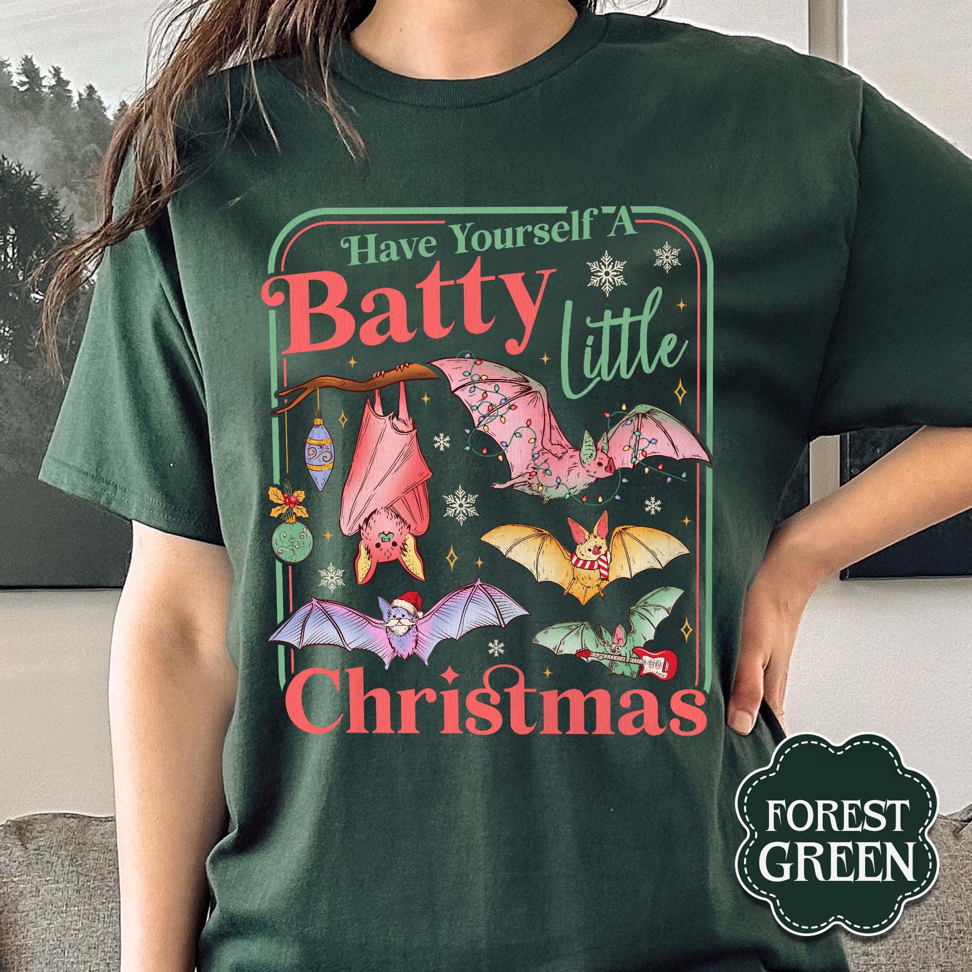 Retro Bat Christmas Sweatshirt – Spooky Gothmas Holiday Tee