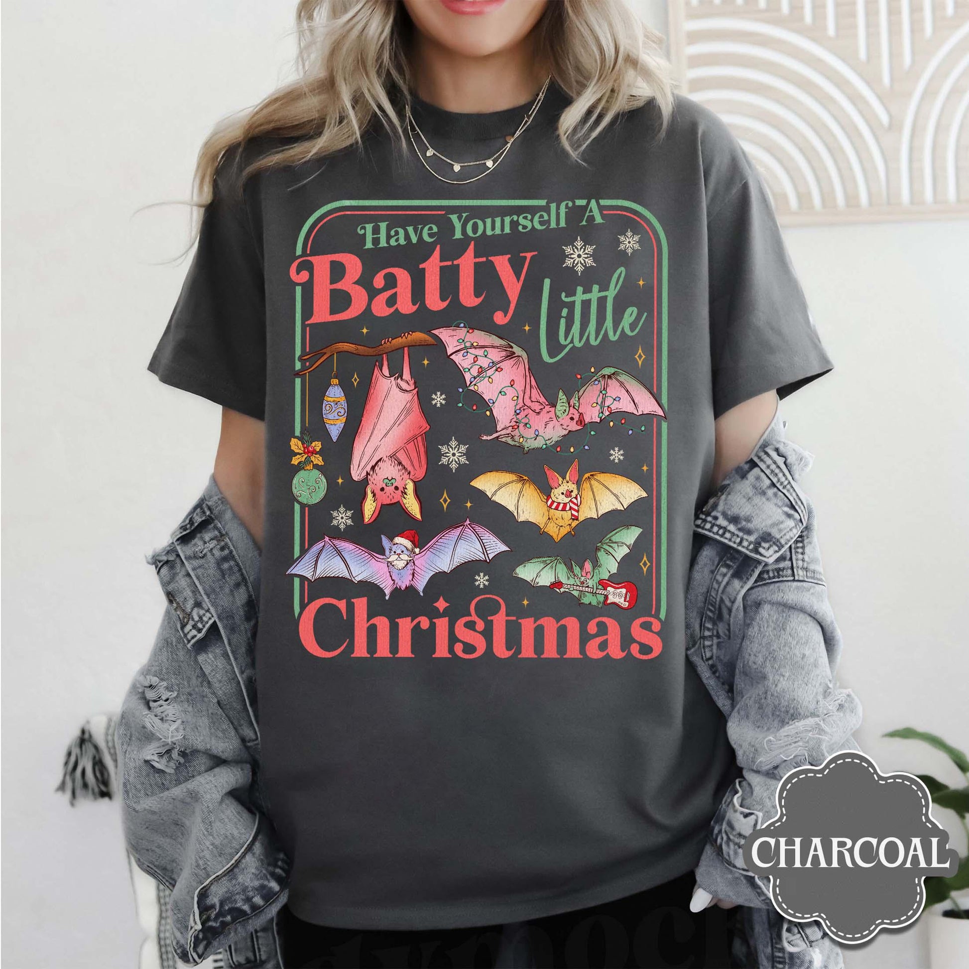 Retro Bat Christmas Sweatshirt – Spooky Gothmas Holiday Tee