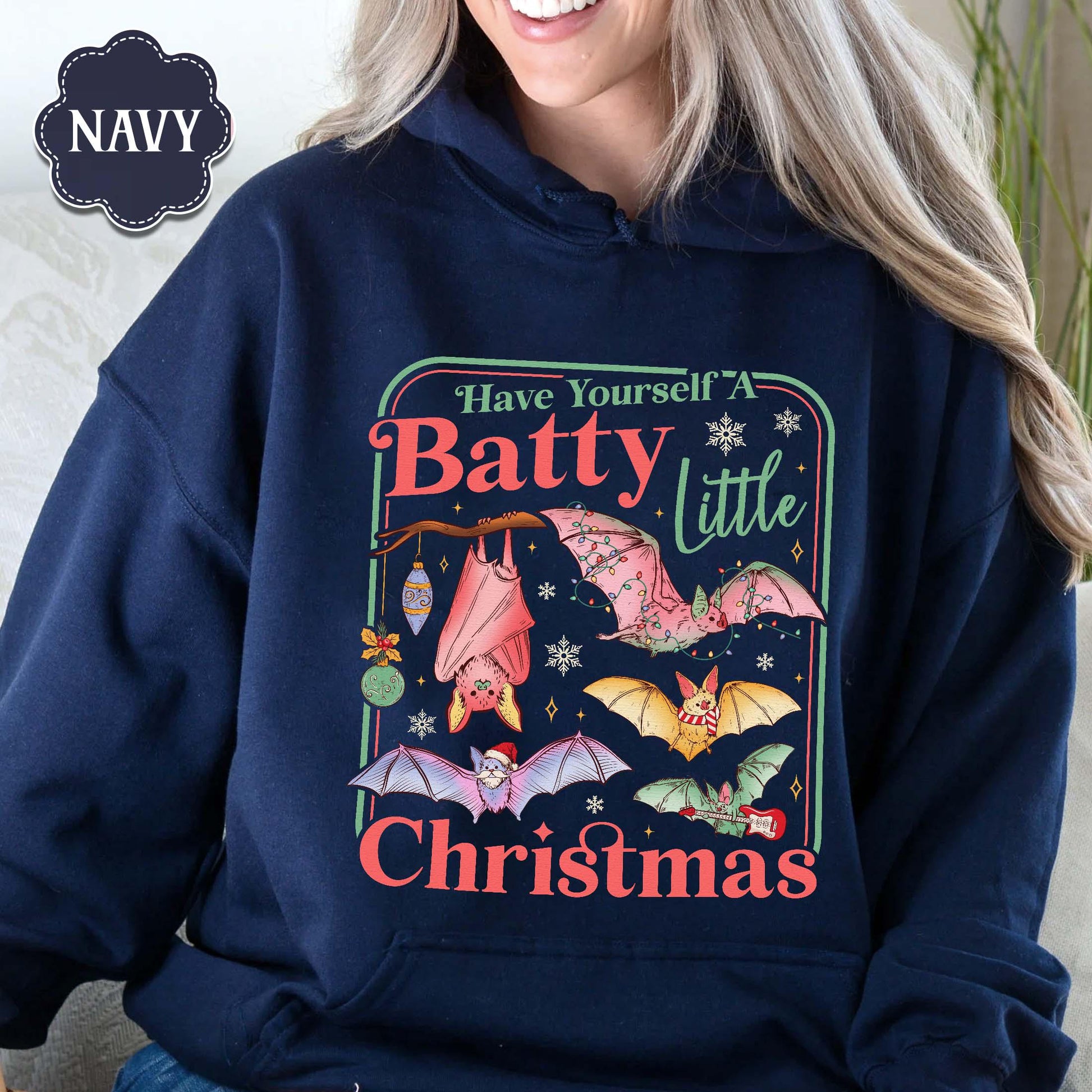 Retro Bat Christmas Sweatshirt – Spooky Gothmas Holiday Tee