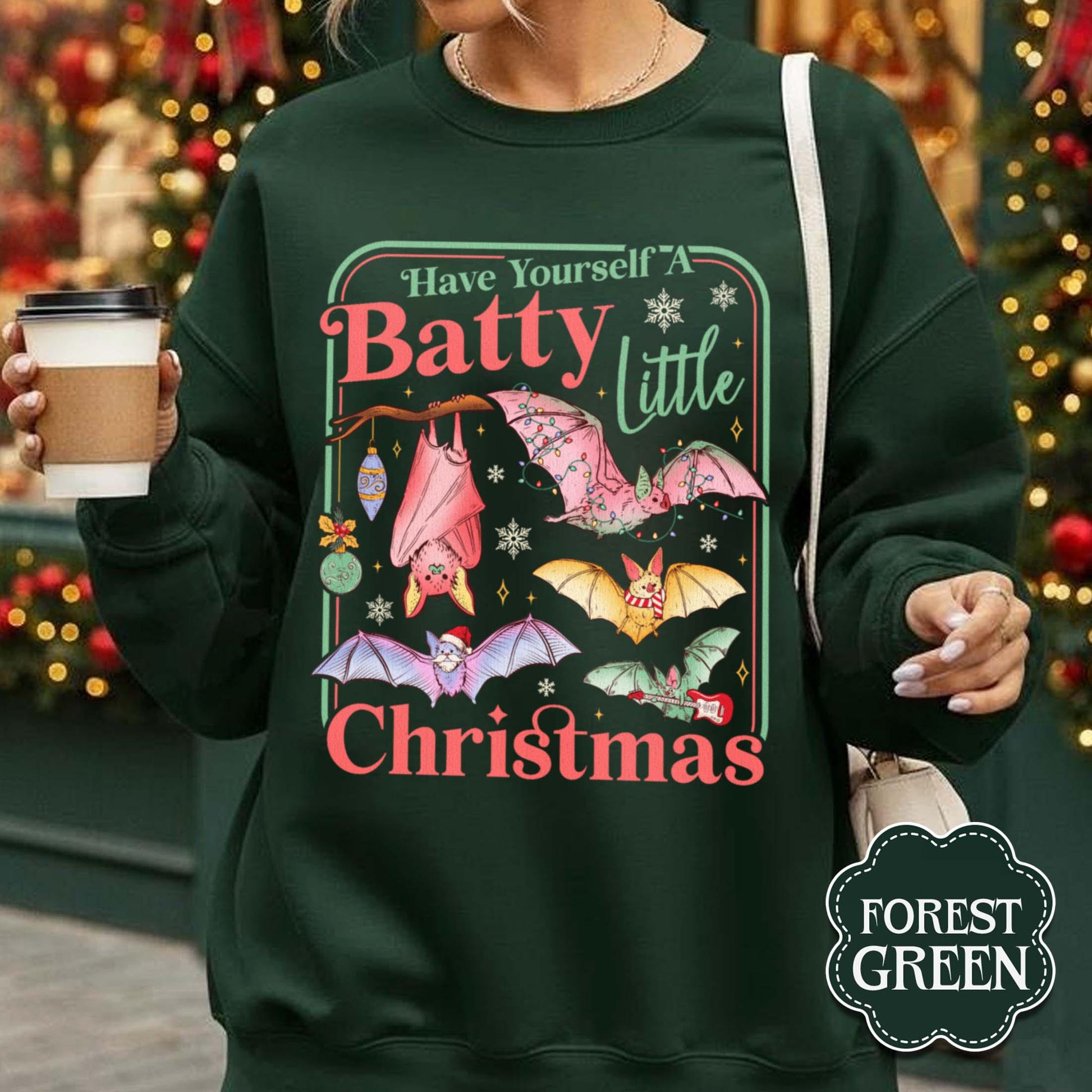 Retro Bat Christmas Sweatshirt – Spooky Gothmas Holiday Tee