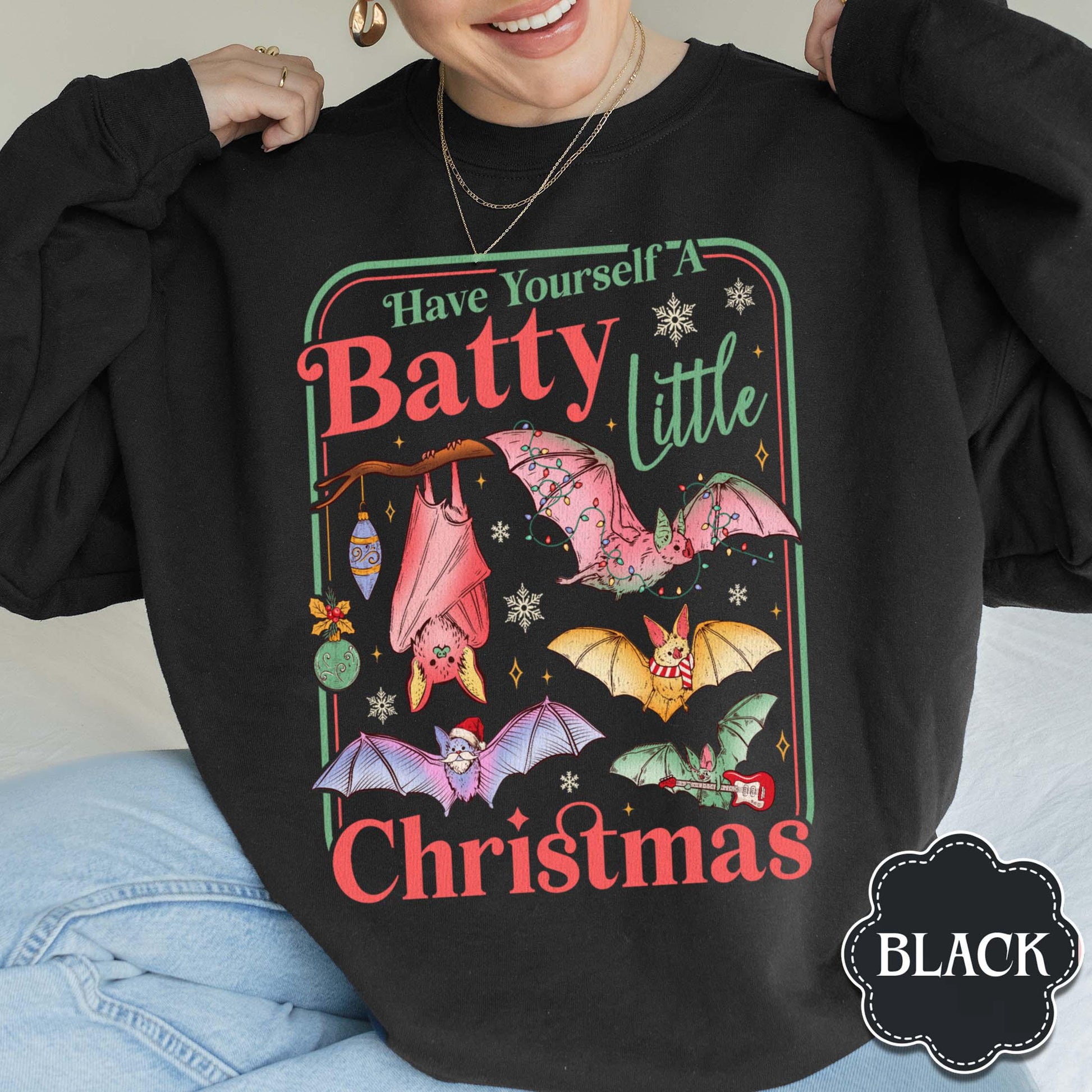 Retro Bat Christmas Sweatshirt – Spooky Gothmas Holiday Tee