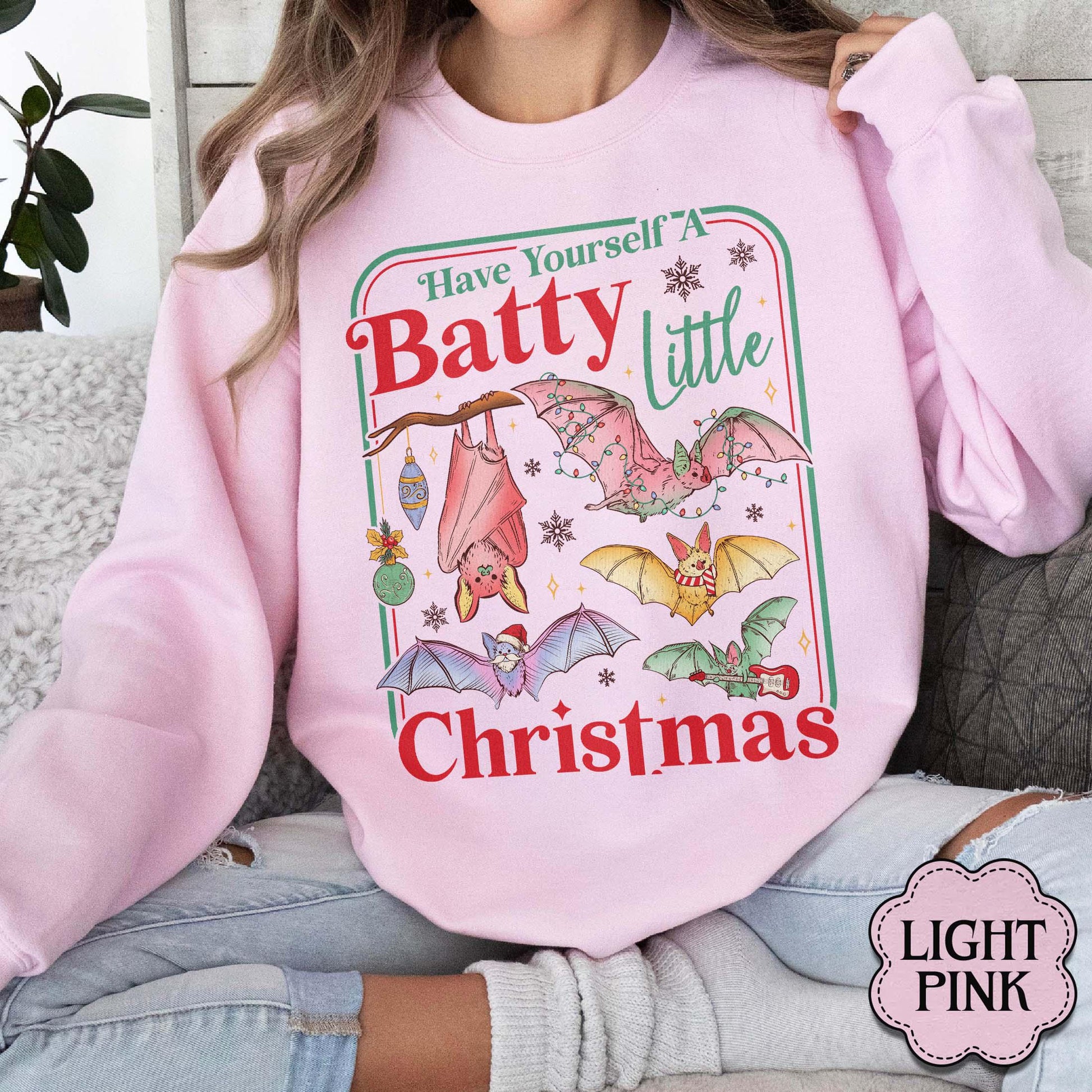Retro Bat Christmas Sweatshirt – Spooky Gothmas Holiday Tee