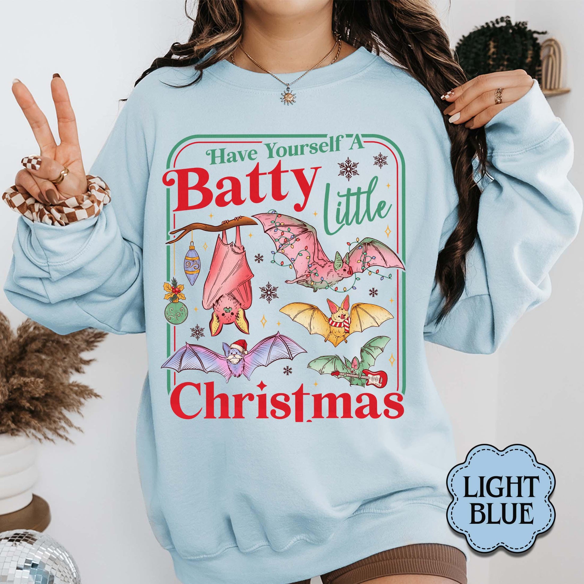 Retro Bat Christmas Sweatshirt – Spooky Gothmas Holiday Tee
