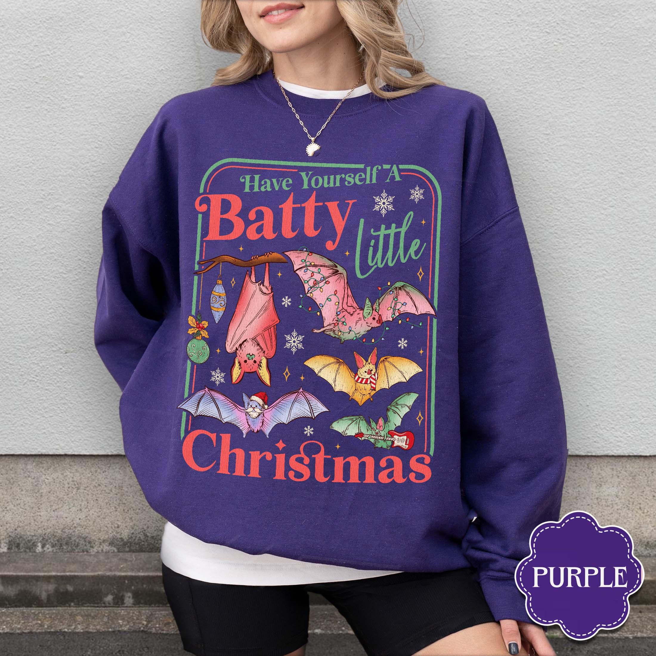 Retro Bat Christmas Sweatshirt – Spooky Gothmas Holiday Tee
