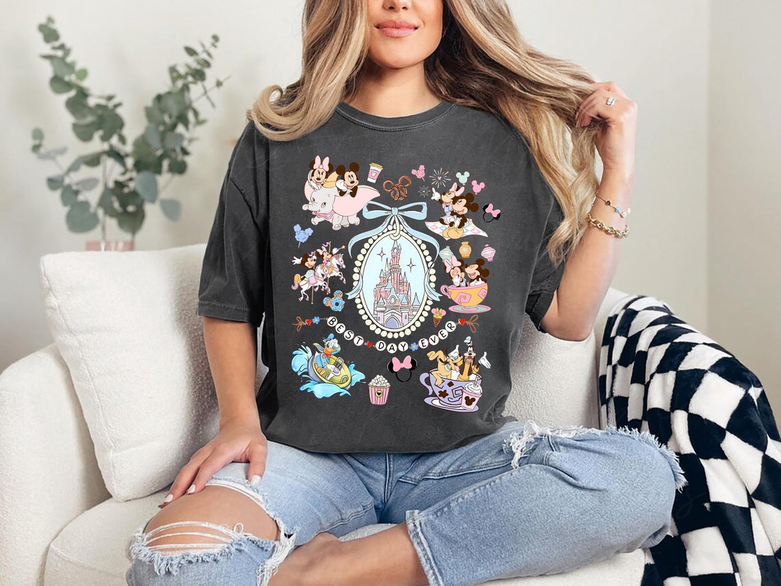 Retro Coquette Bow Disney Shirt – Mickey & Minnie Girls Trip Tee, Cute Disneyland Matching Top for the Best Day Ever Vacation