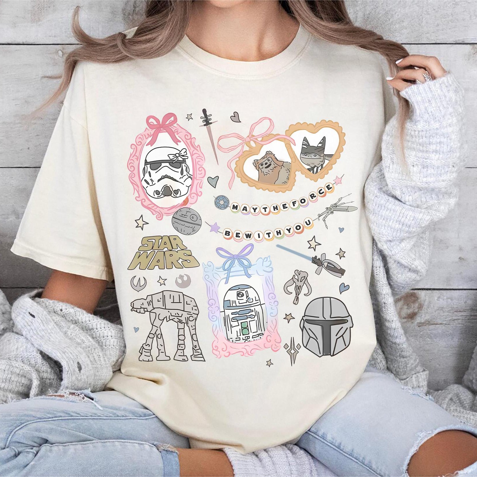 Retro Coquette Disney Star Wars Shirt – Kawaii Bow Aesthetic R2D2 AT-AT Ewok Tee, Cute Galaxy Trip Top for Disneyworld Fans