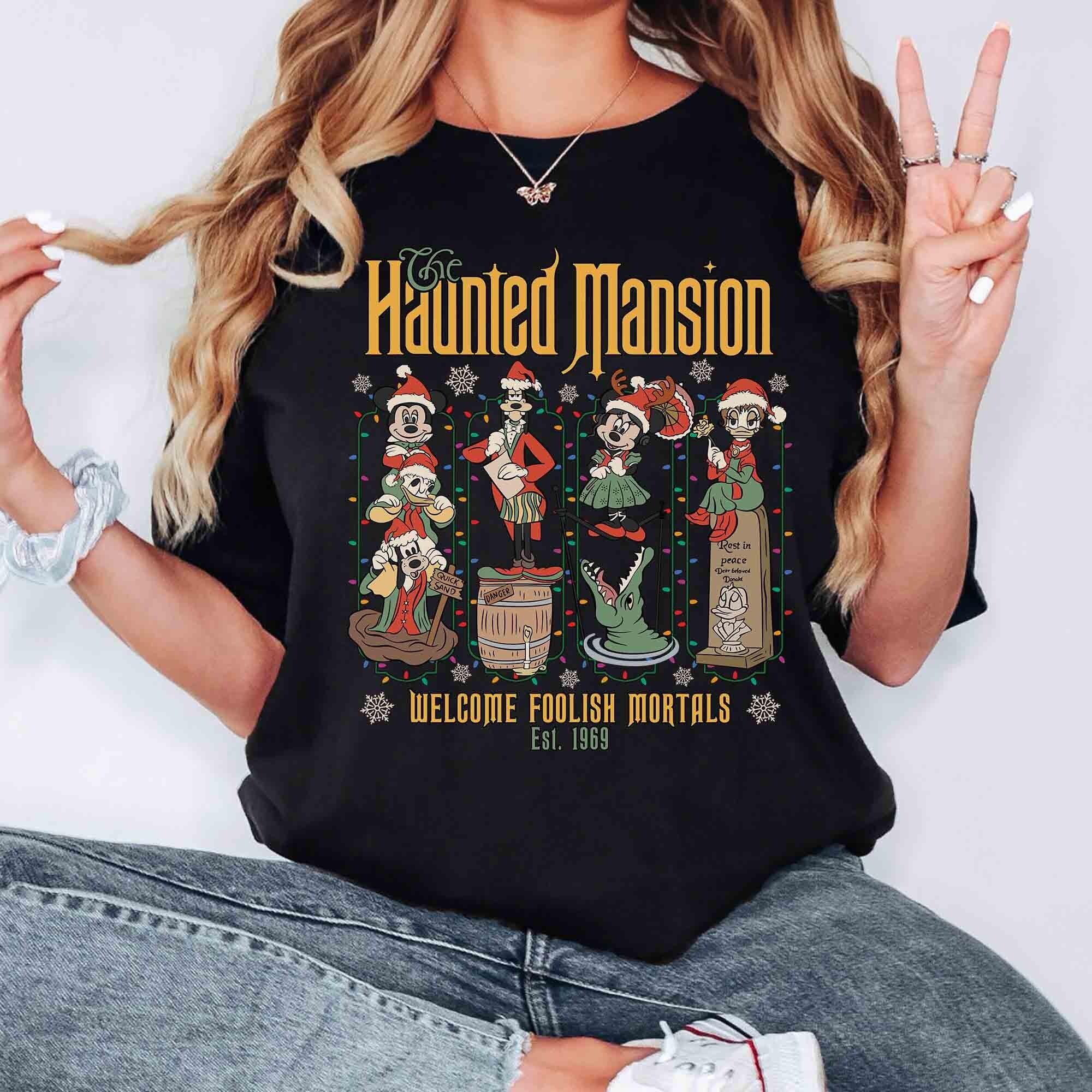 Haunted Mansion Inspired Christmas T-Shirt – Retro Spooky Holiday Graphic Tee